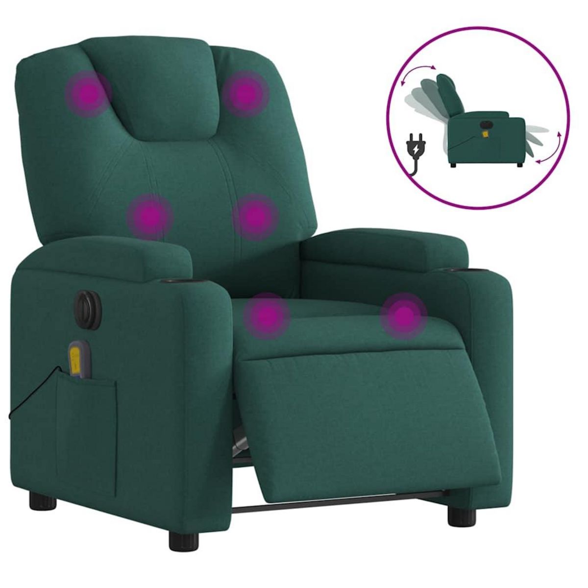 VIDAXL Fauteuil de massage inclinable electrique Vert fonce Tissu
