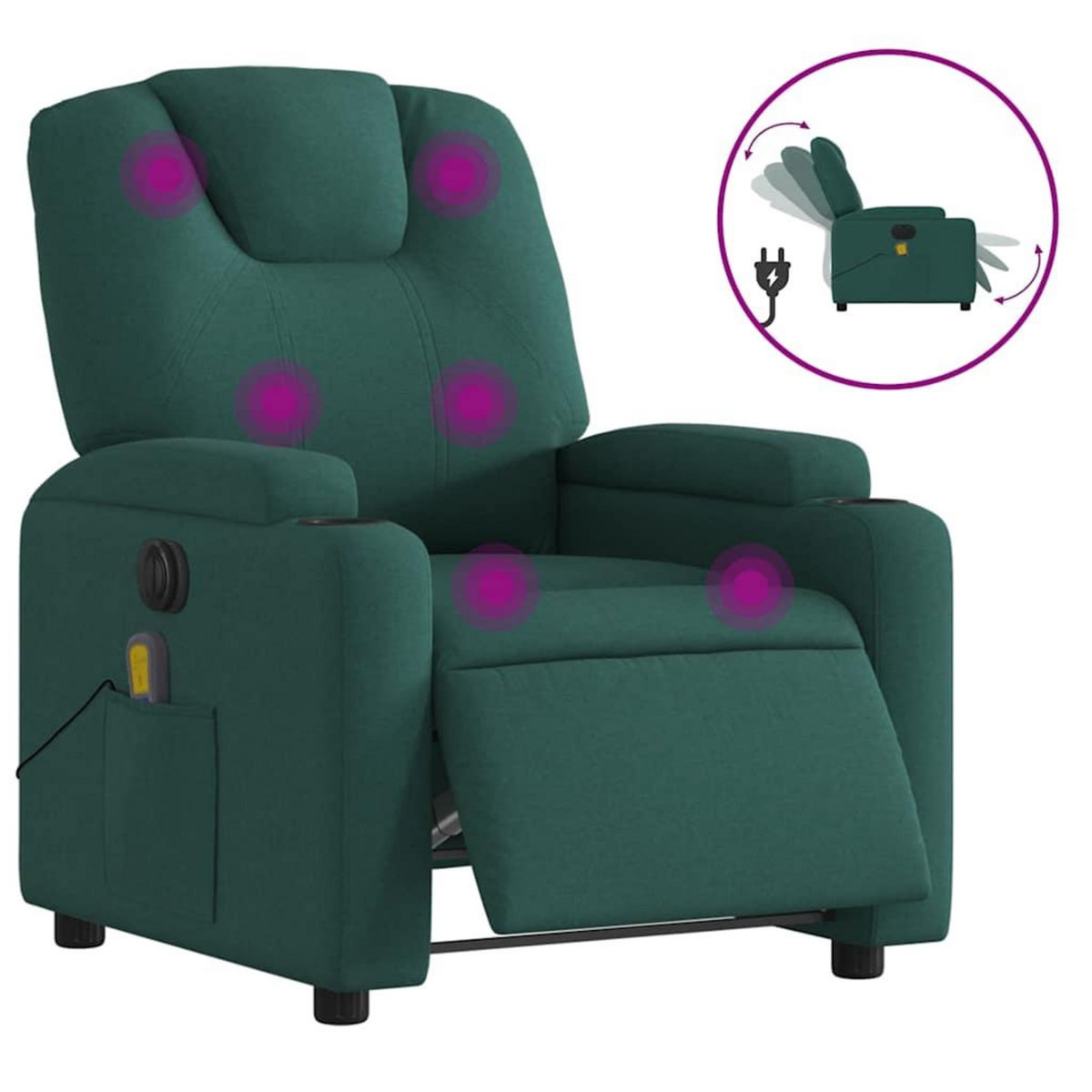 VIDAXL Fauteuil de massage inclinable electrique Vert fonce Tissu