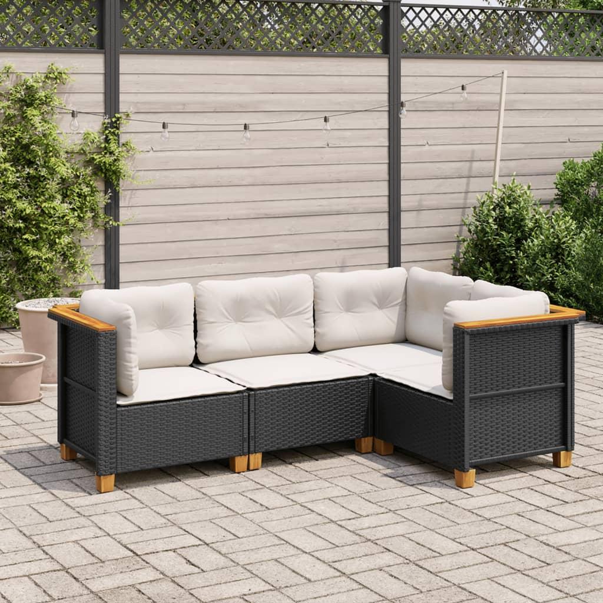 VIDAXL Salon de jardin 4 pcs avec coussins noir resine tressee
