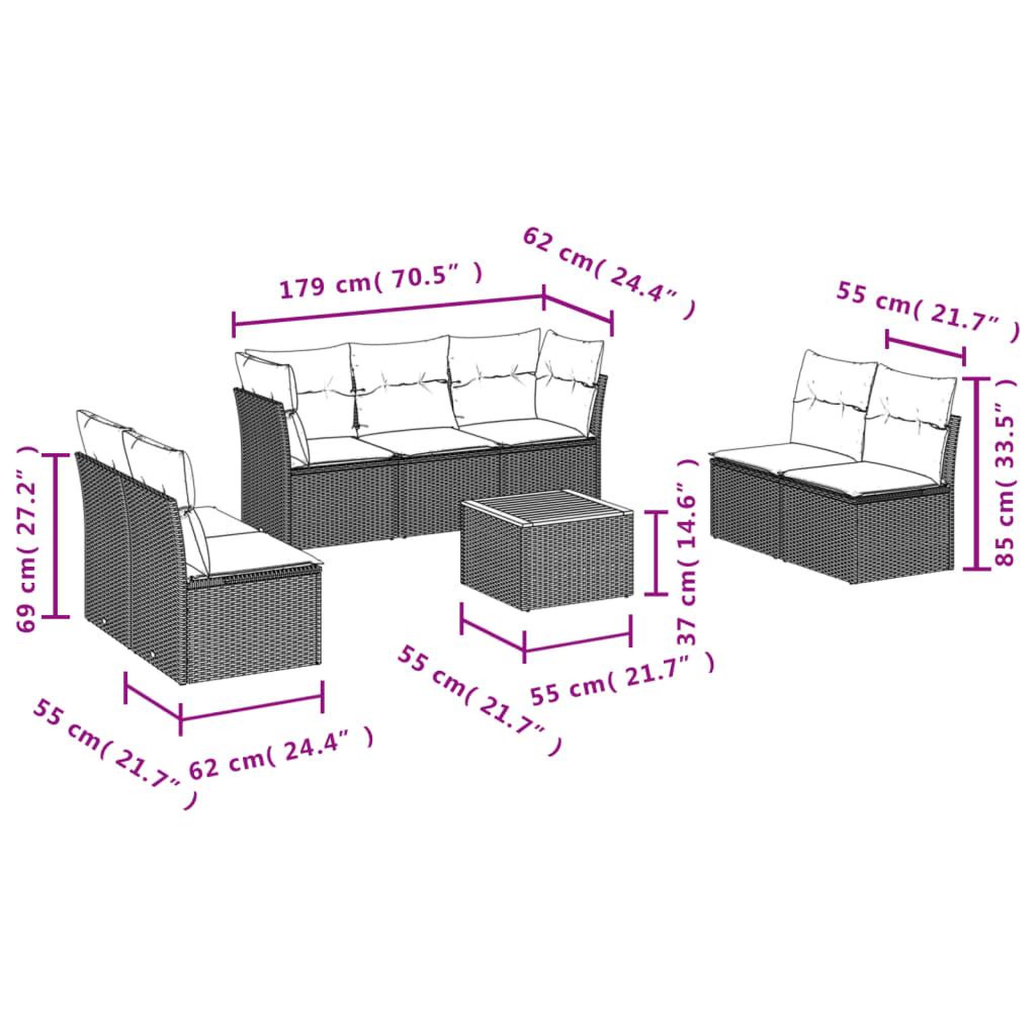 Voir la diapositive 3 : VIDAXL Salon de jardin 8 pcs avec coussins gris resine tressee