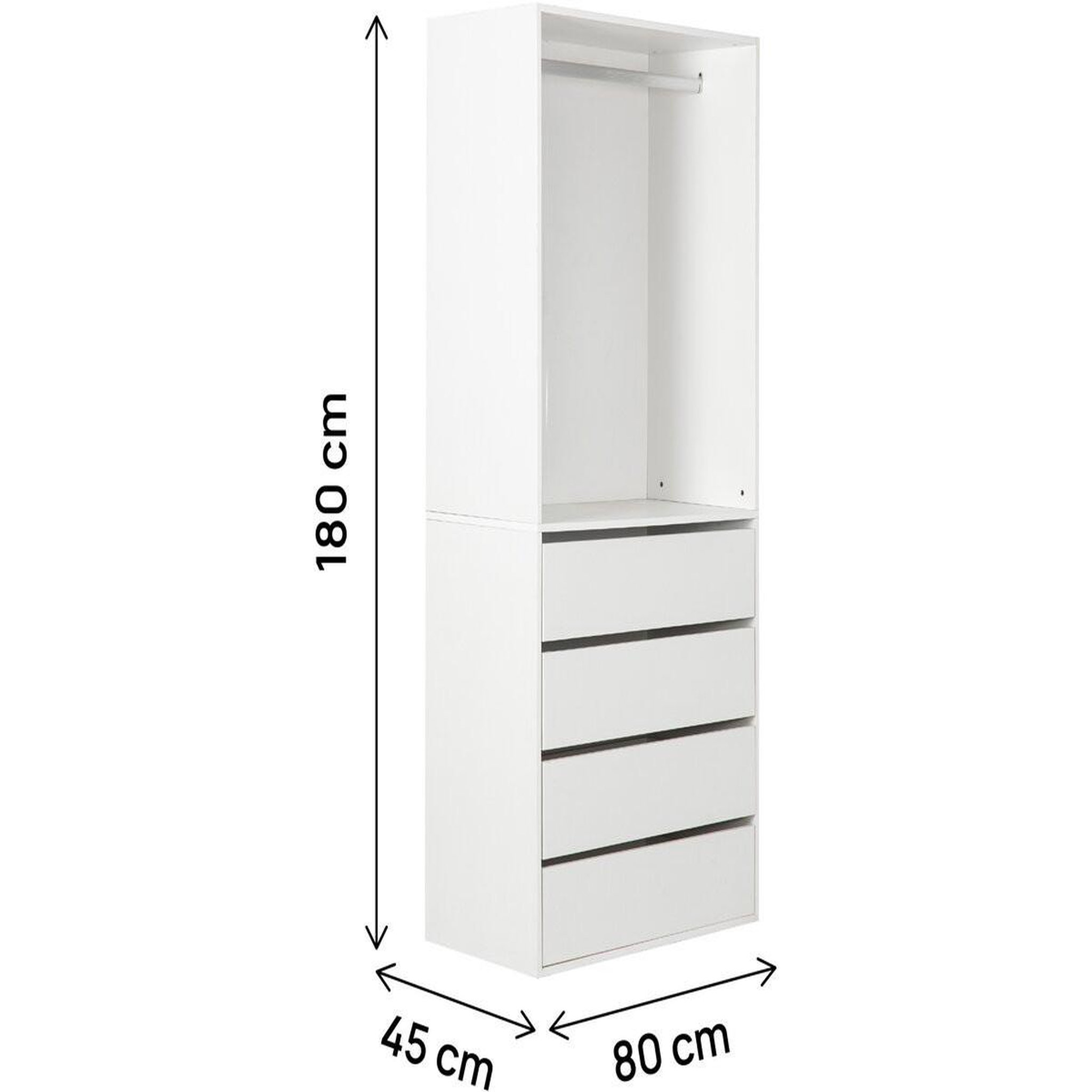 Voir la diapositive 3 : Habitat et Jardin Armoire avec 4 tiroirs et 1 penderie  opéra  - 80 x 45 x 180 cm - blanc