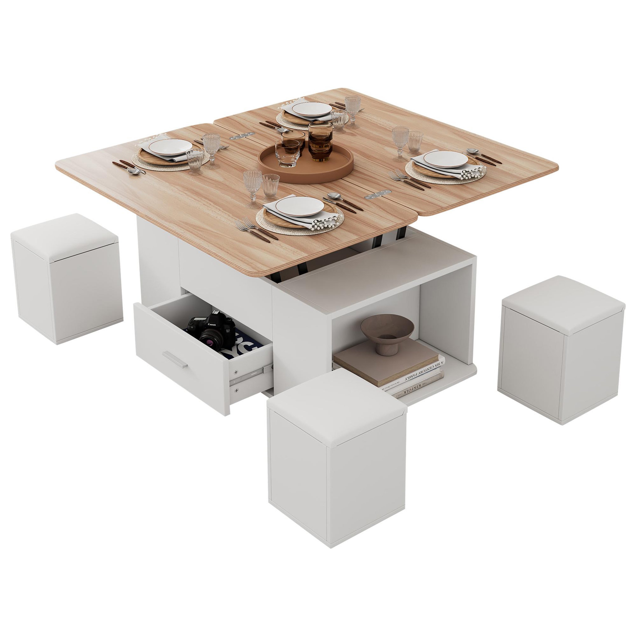 MERAX Table basse relevable rectangulaire blanc - 50x100 cm panneau de particules