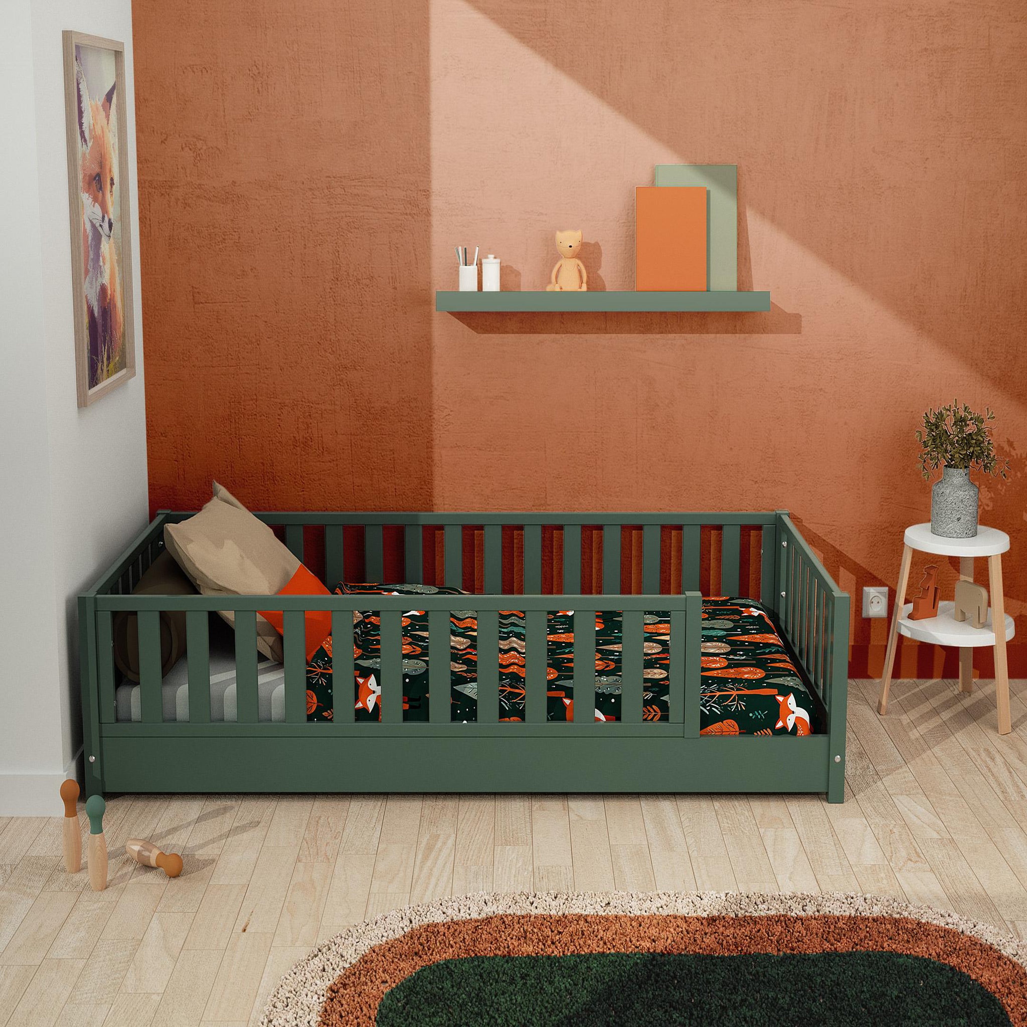Voir la diapositive 2 : JURABABY Lit au sol enfant en bois SONHO avec matelas - 90x190