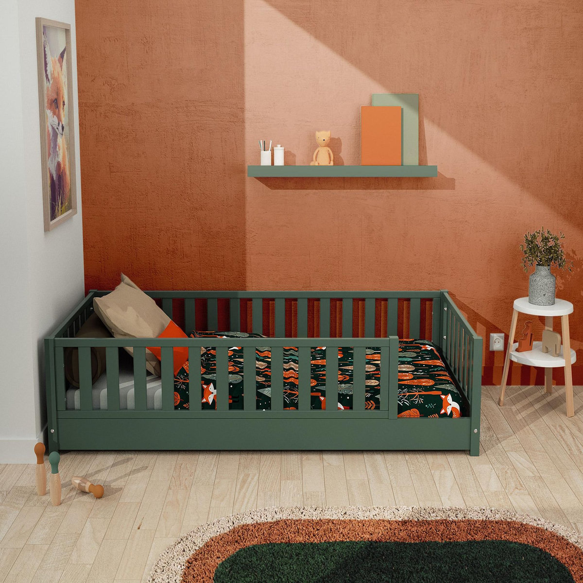 JURABABY Lit au sol enfant en bois SONHO avec matelas - 90x190
