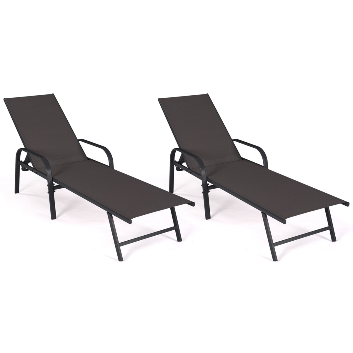 ID MARKET Lot de 2 transats de jardin inclinables FIDJI en acier noir et toile gris anthracite