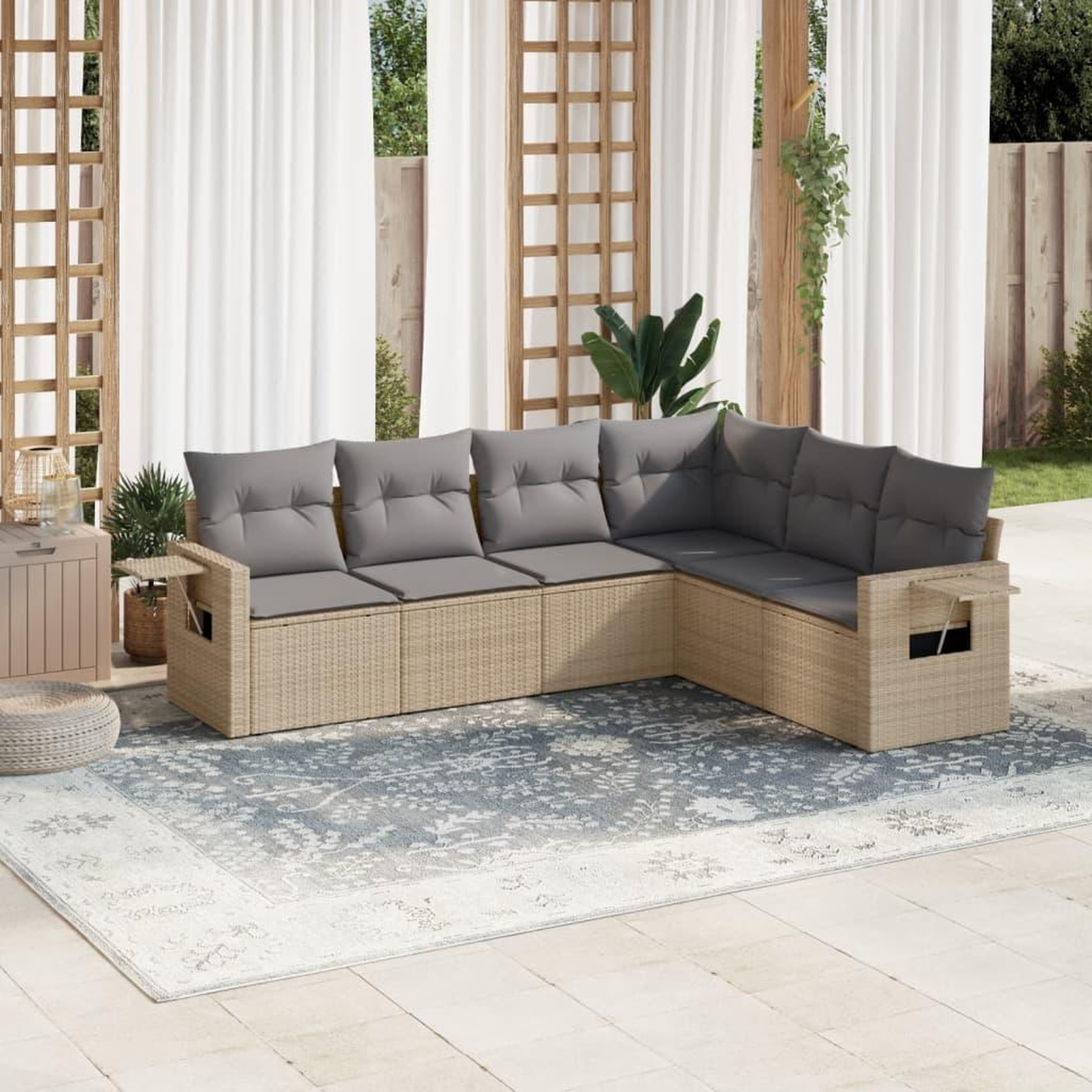 VIDAXL Salon de jardin avec coussins 6 pcs beige resine tressee