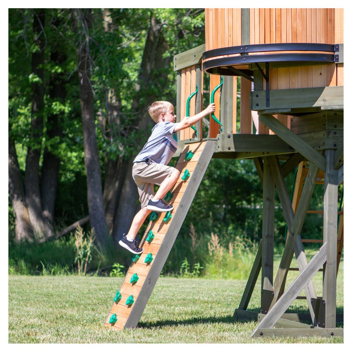 Backyard Discovery Aire de jeux XXL avec toboggan et tour de guet - Bois - EAGLE NEST