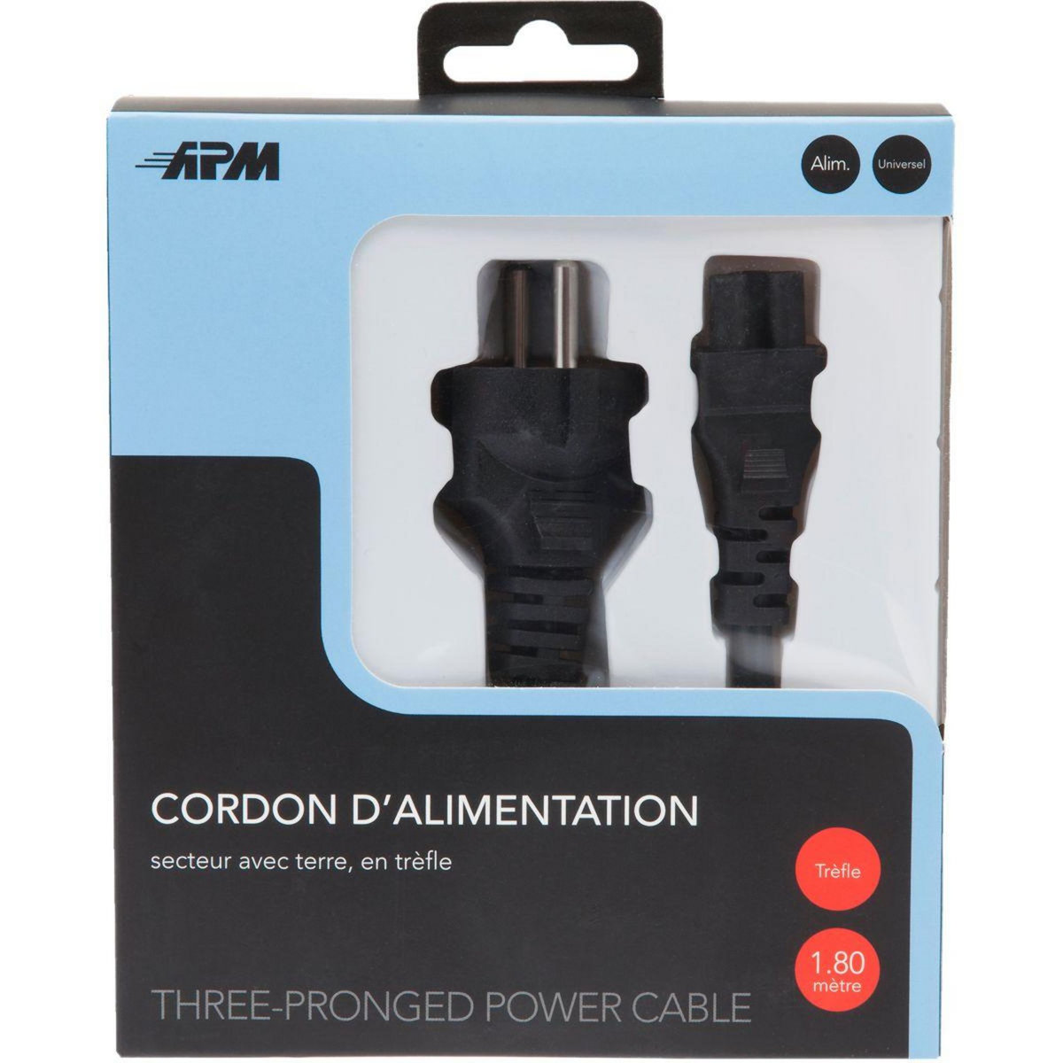 APM Câble alimentation d'alimentation secteur Male/Femelle 1M80