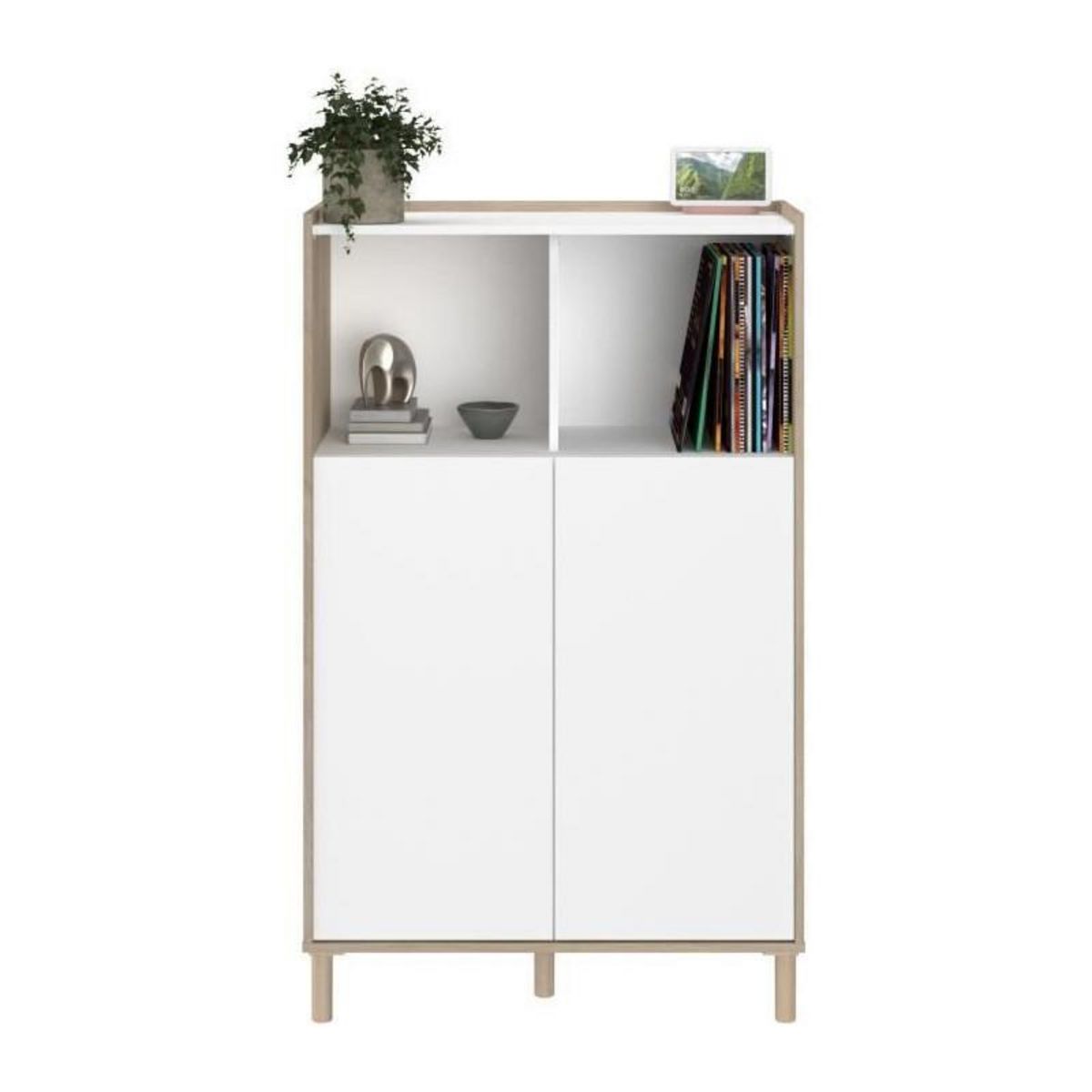 PARISOT Bahut haut - MORPHOS - Décor blanc / Chene - 2 portes - PARISOT