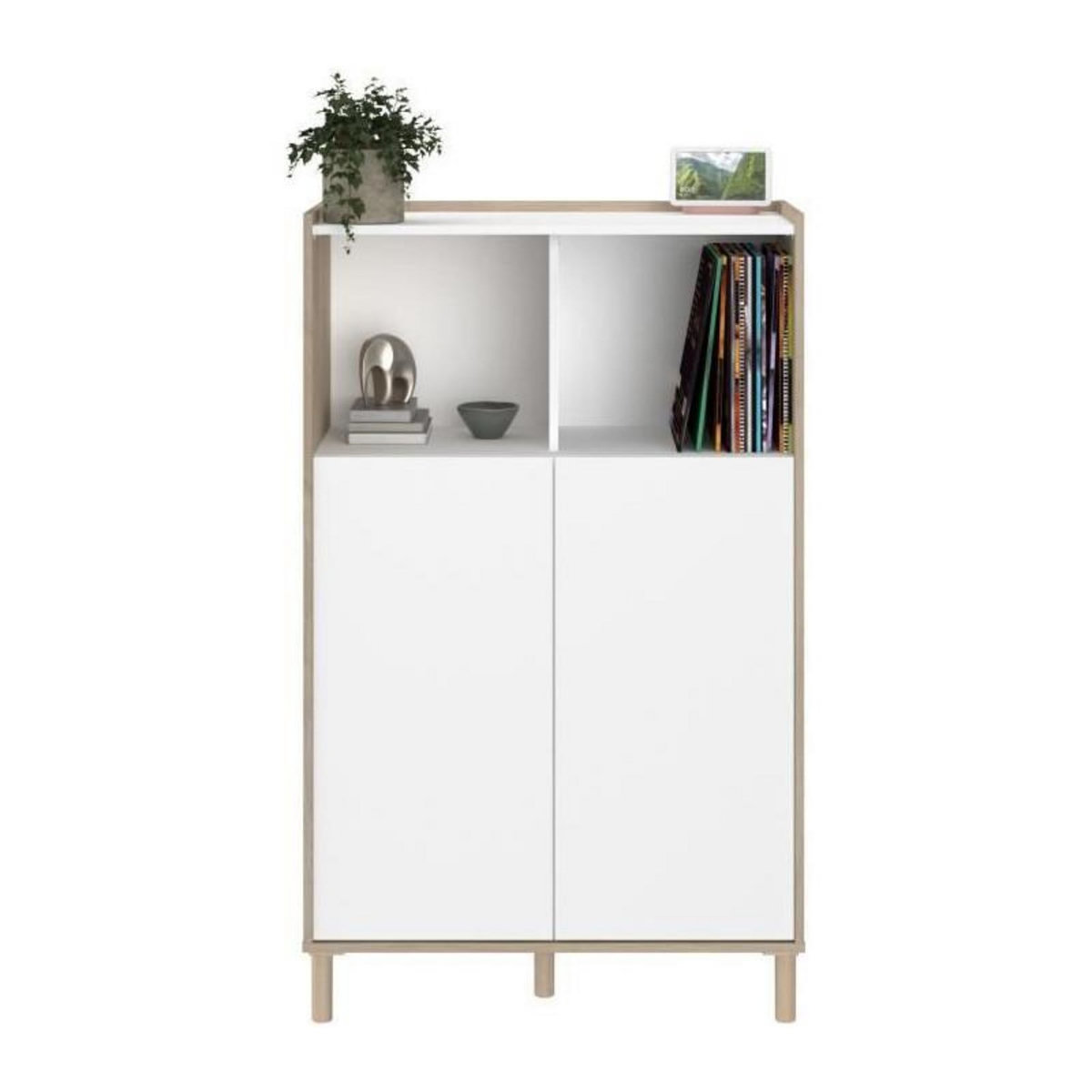 PARISOT Bahut haut - MORPHOS - Décor blanc / Chene - 2 portes - PARISOT