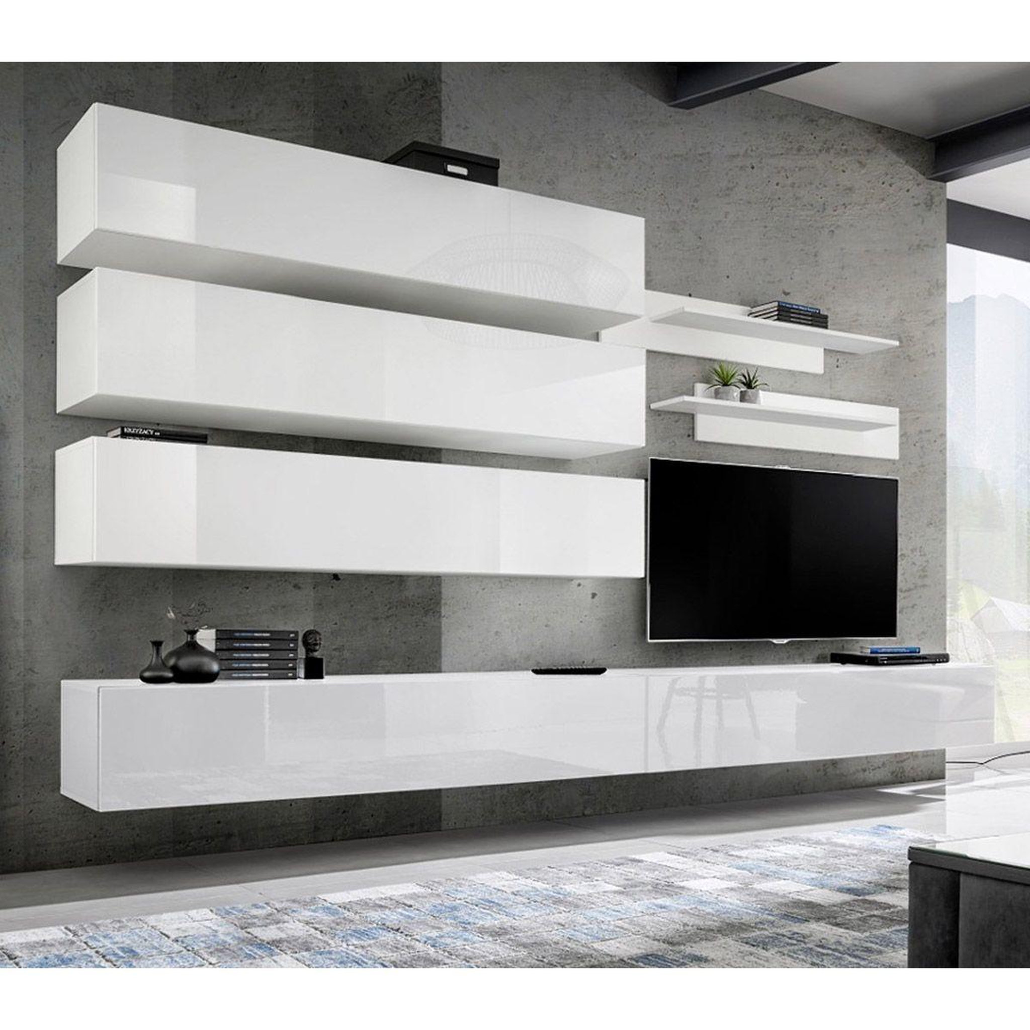 Paris Prix Ensemble meuble tv mural  fly j1  320cm blanc