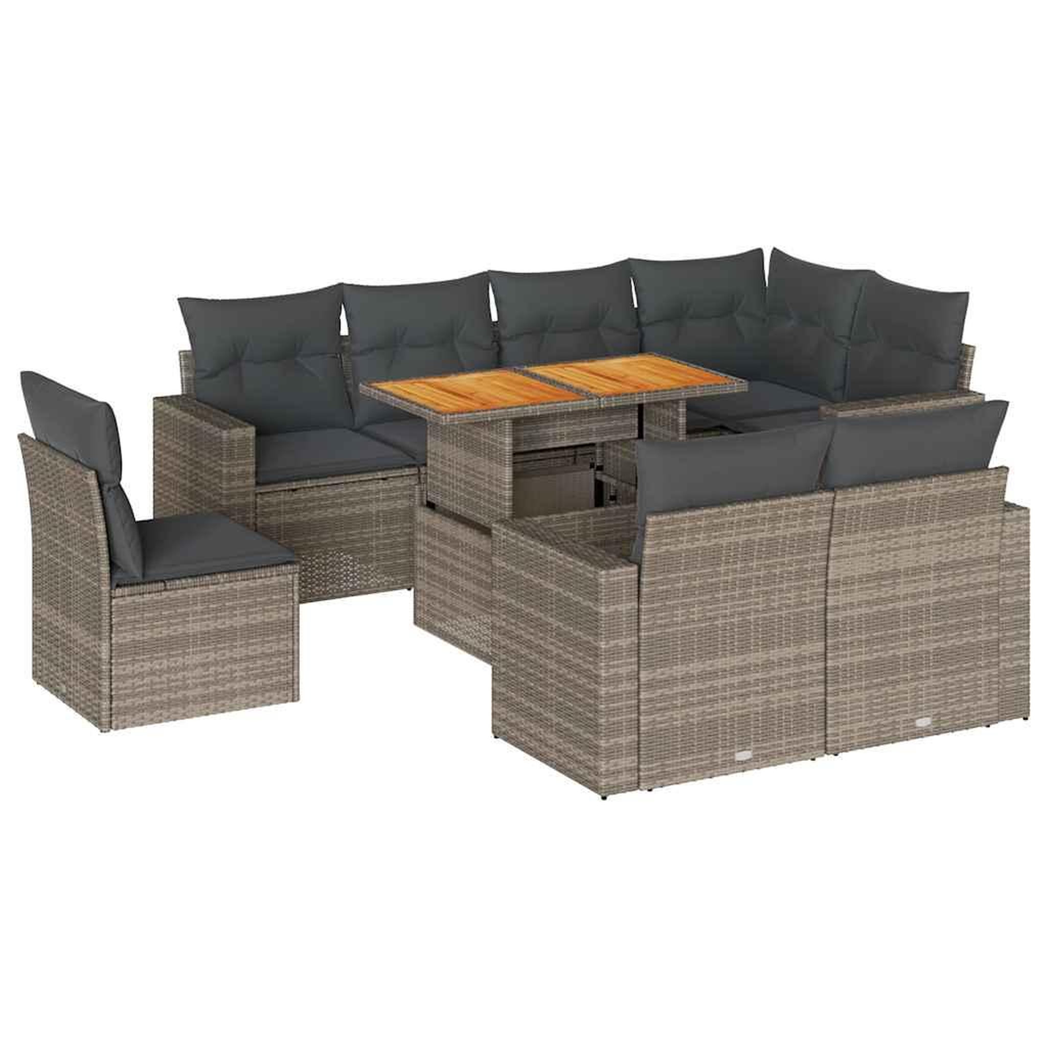 Voir la diapositive 2 : VIDAXL Salon de jardin 9 pcs avec coussins gris resine tressee