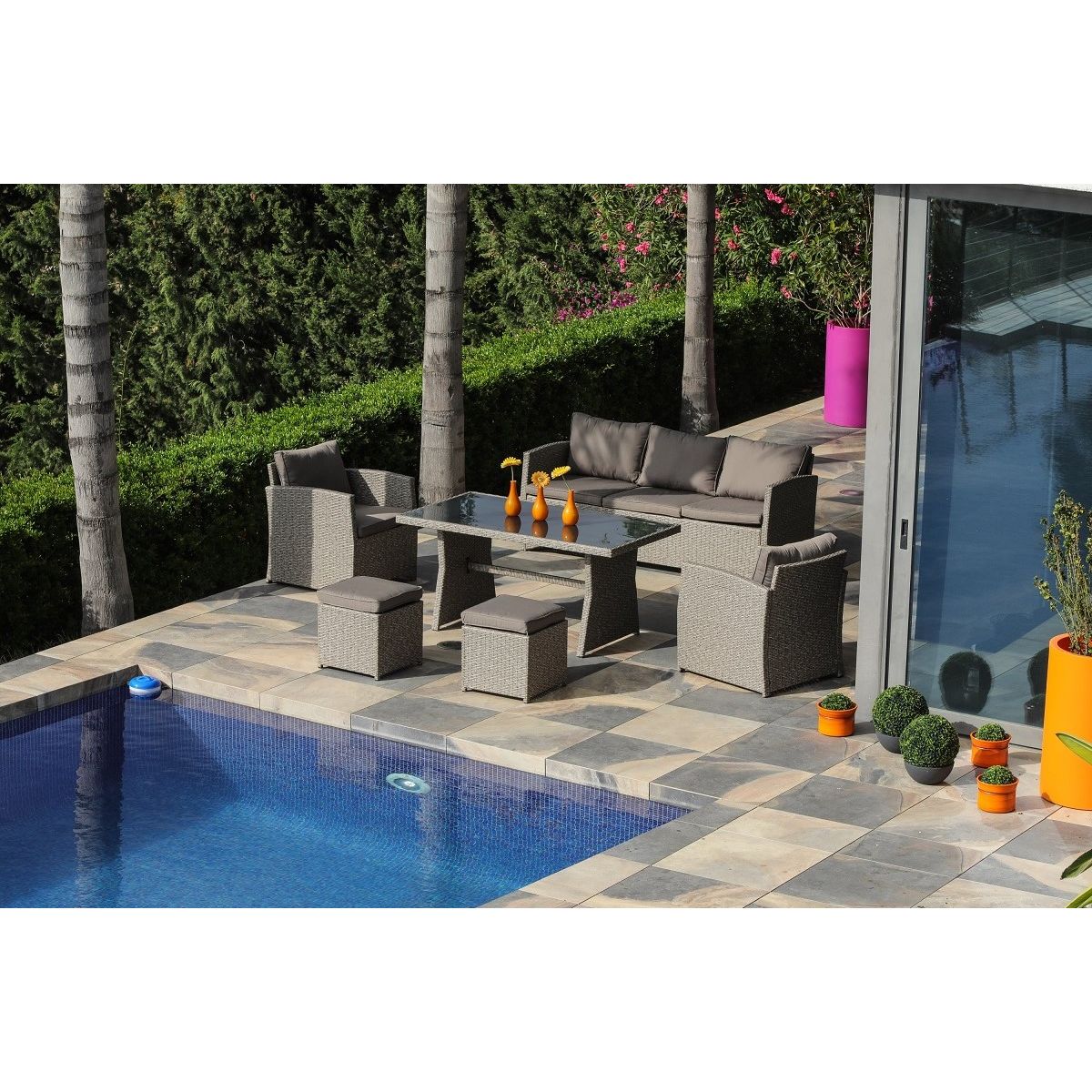 Salon de jardin 5 personnes gris SAULE