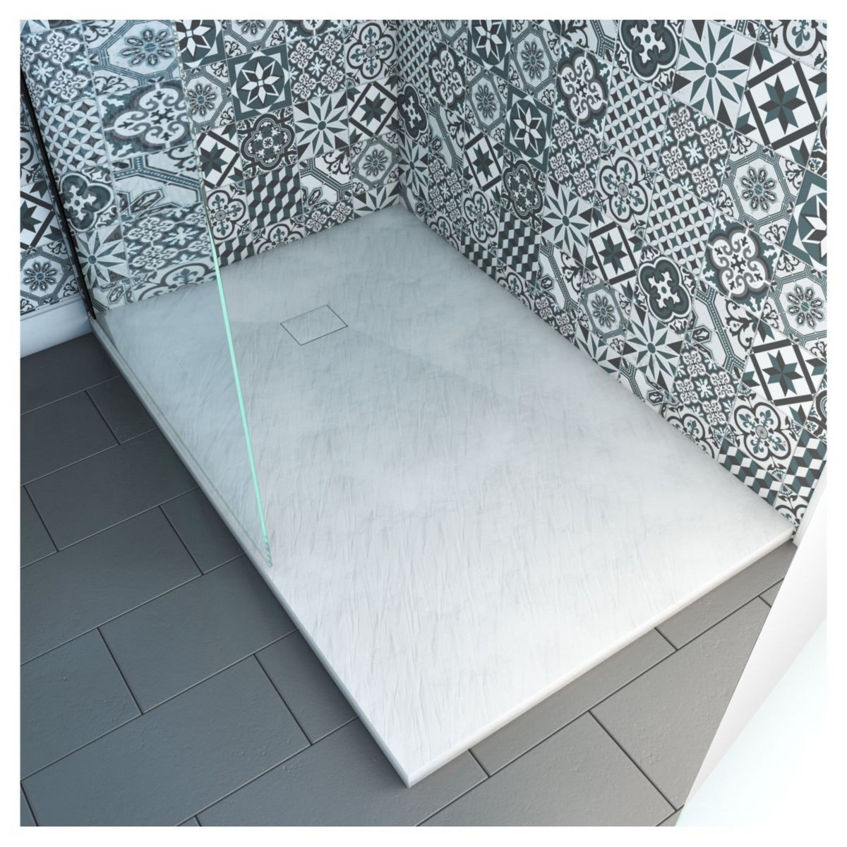 Receveur pour douche à l'italienne extra plat aspect ardoise blanc 80x120 cm - STONE 2