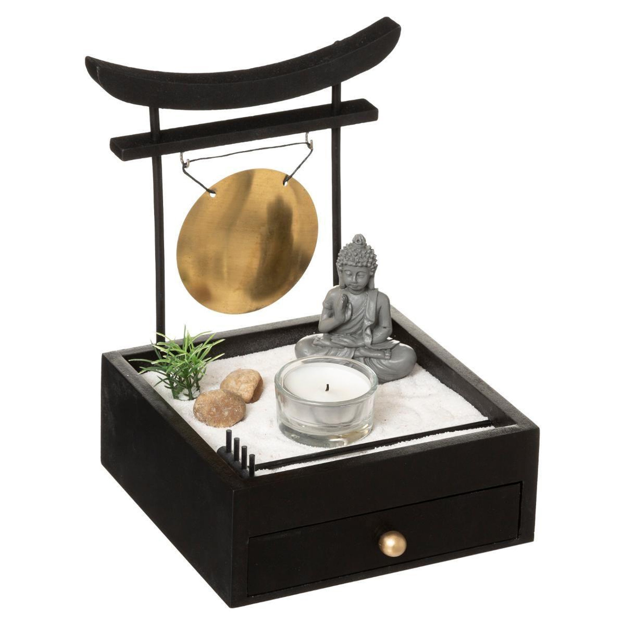 ATMOSPHERA Jardin zen bouddha  tiroir  21cm noir
