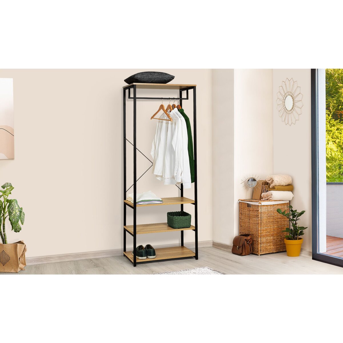 Dressing 3 étagères et barre de suspension HOUSTON