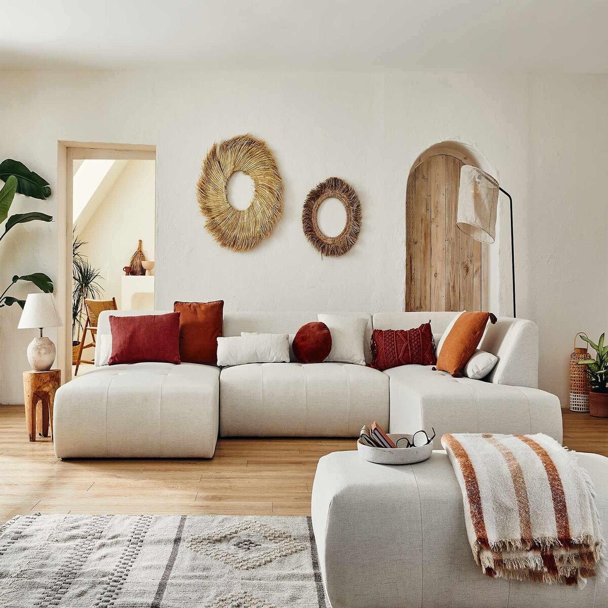 LISA DESIGN Onyx - canapé panoramique d'angle droit 7 places - en tissu