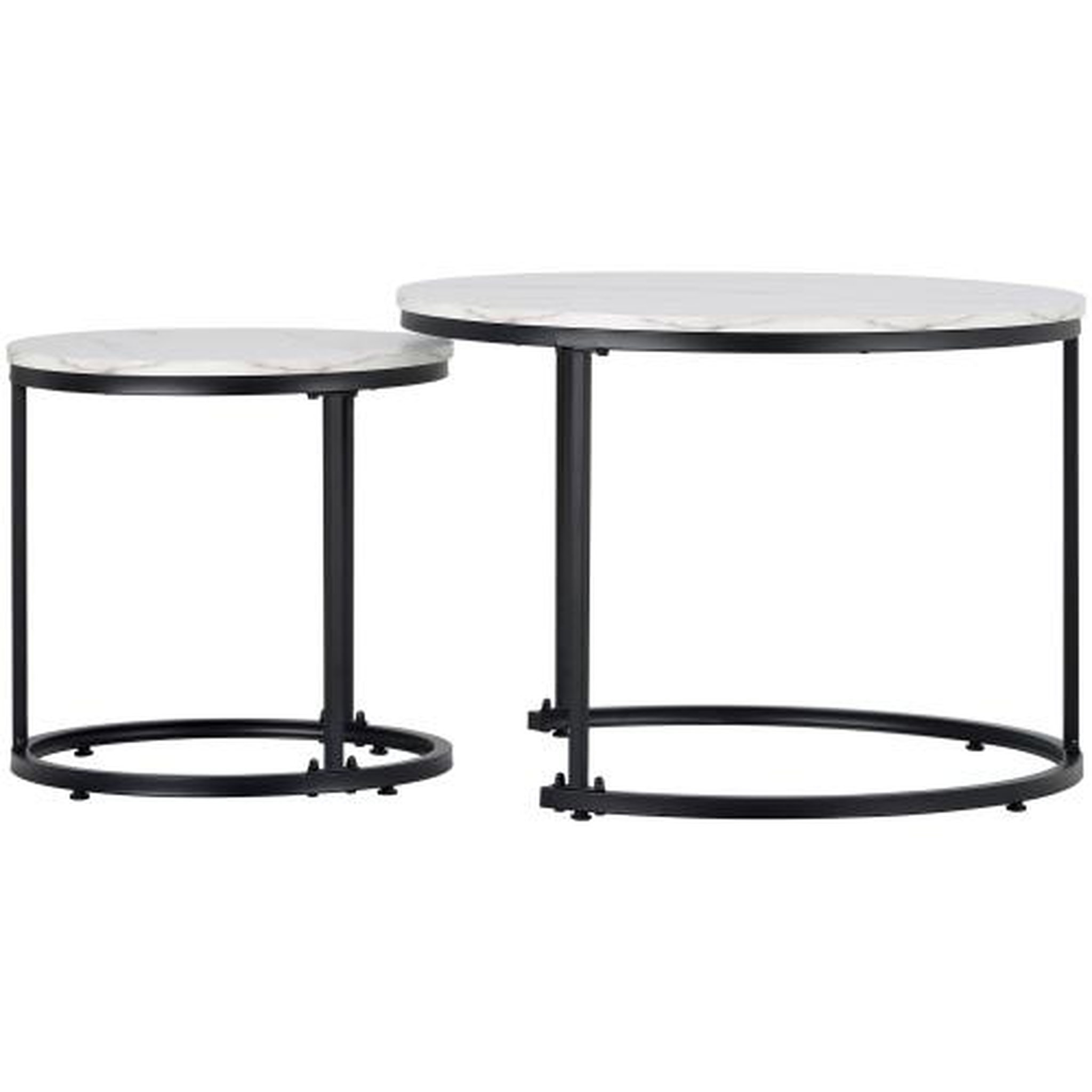Voir la diapositive 5 : MERAX Ensemble De 2 Tables Basses Rondes Avec Cadre En Métal Et Plateau En Panneaux Placage Marbre Blanc