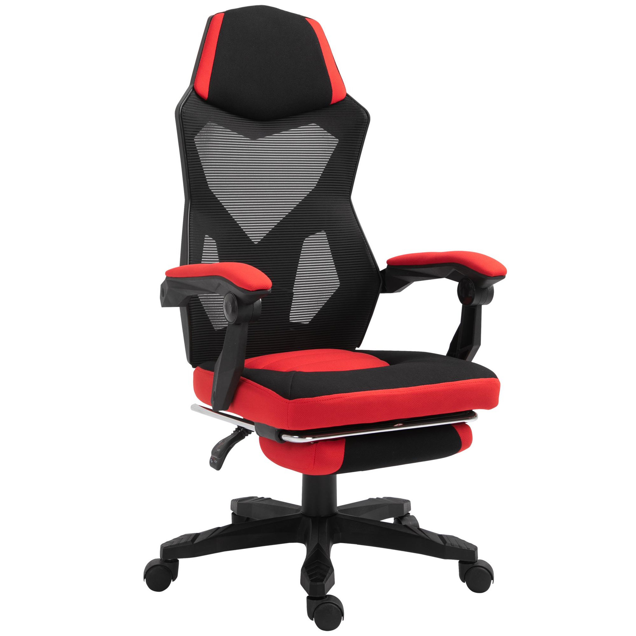 Voir la diapositive 1 : HOMCOM Fauteuil gaming chaise gamer dossier et hauteur réglable roulettes pivotantes repose-pied tissu maille rouge noir