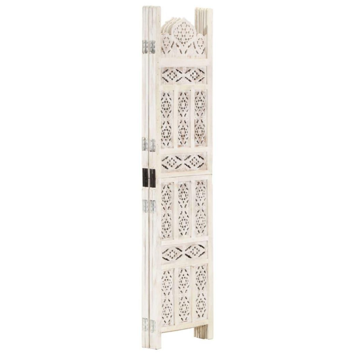 VIDAXL Cloison de separation 4 panneaux Blanc 160x165 cm Bois manguier