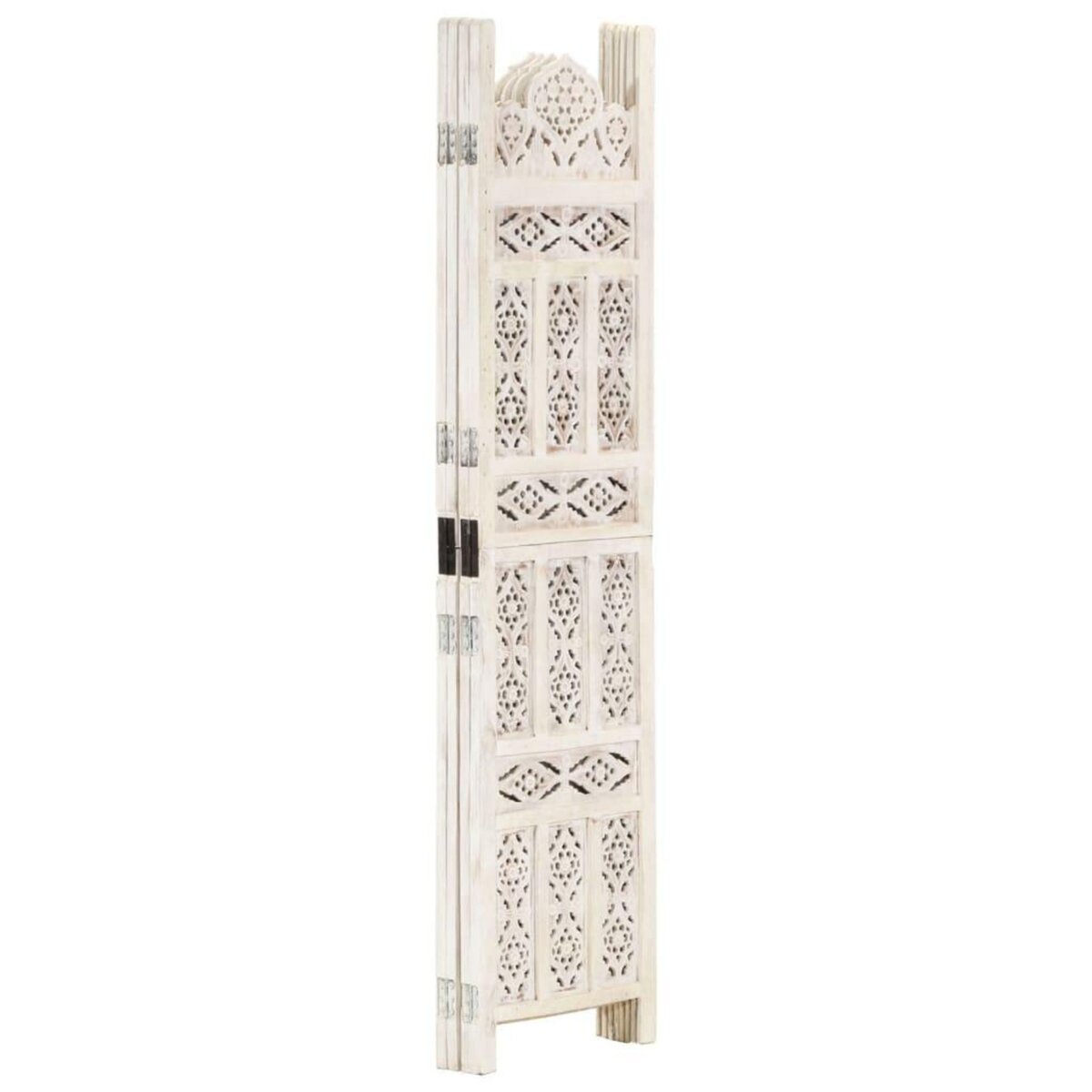 VIDAXL Cloison de separation 4 panneaux Blanc 160x165 cm Bois manguier