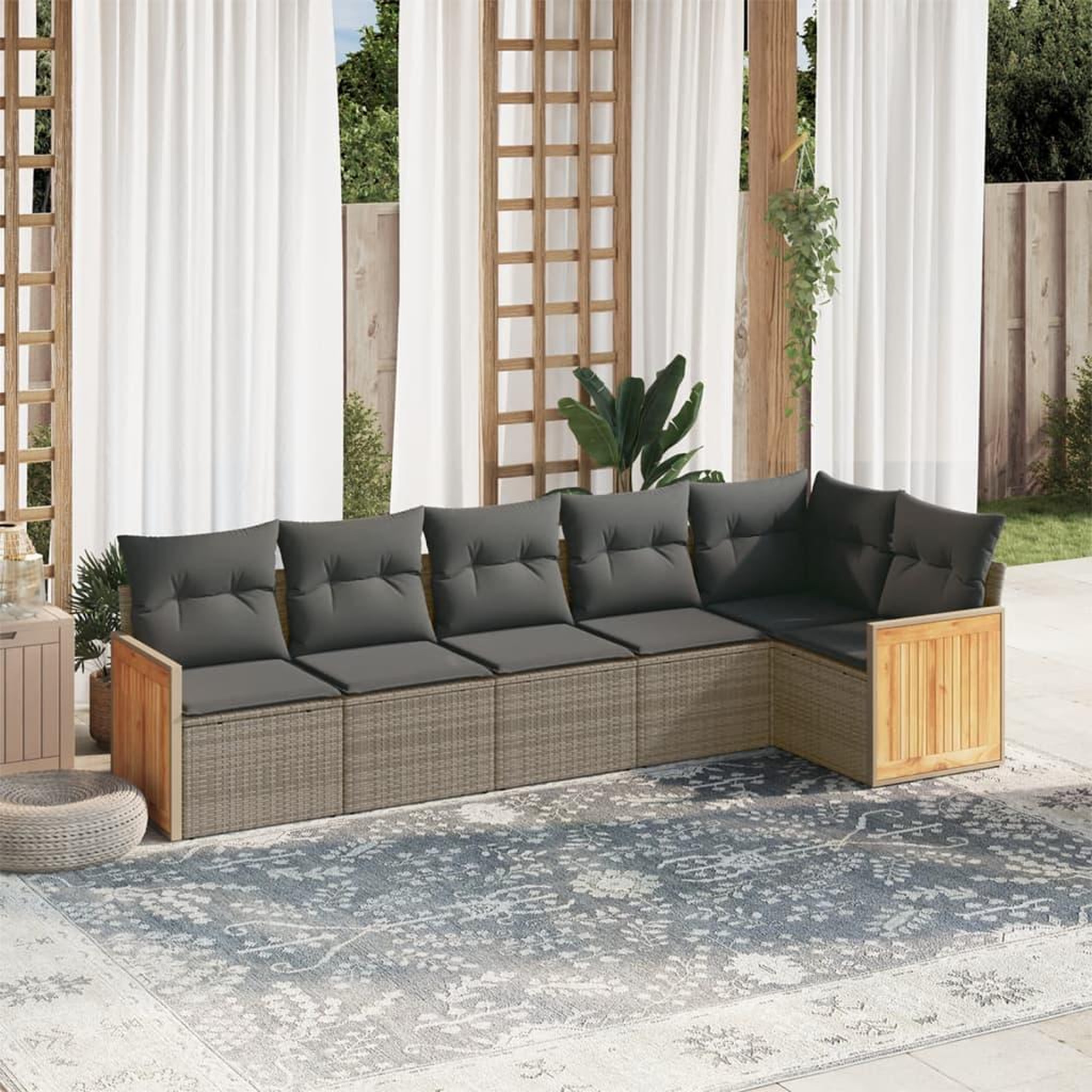 VIDAXL Salon de jardin 6 pcs avec coussins gris resine tressee