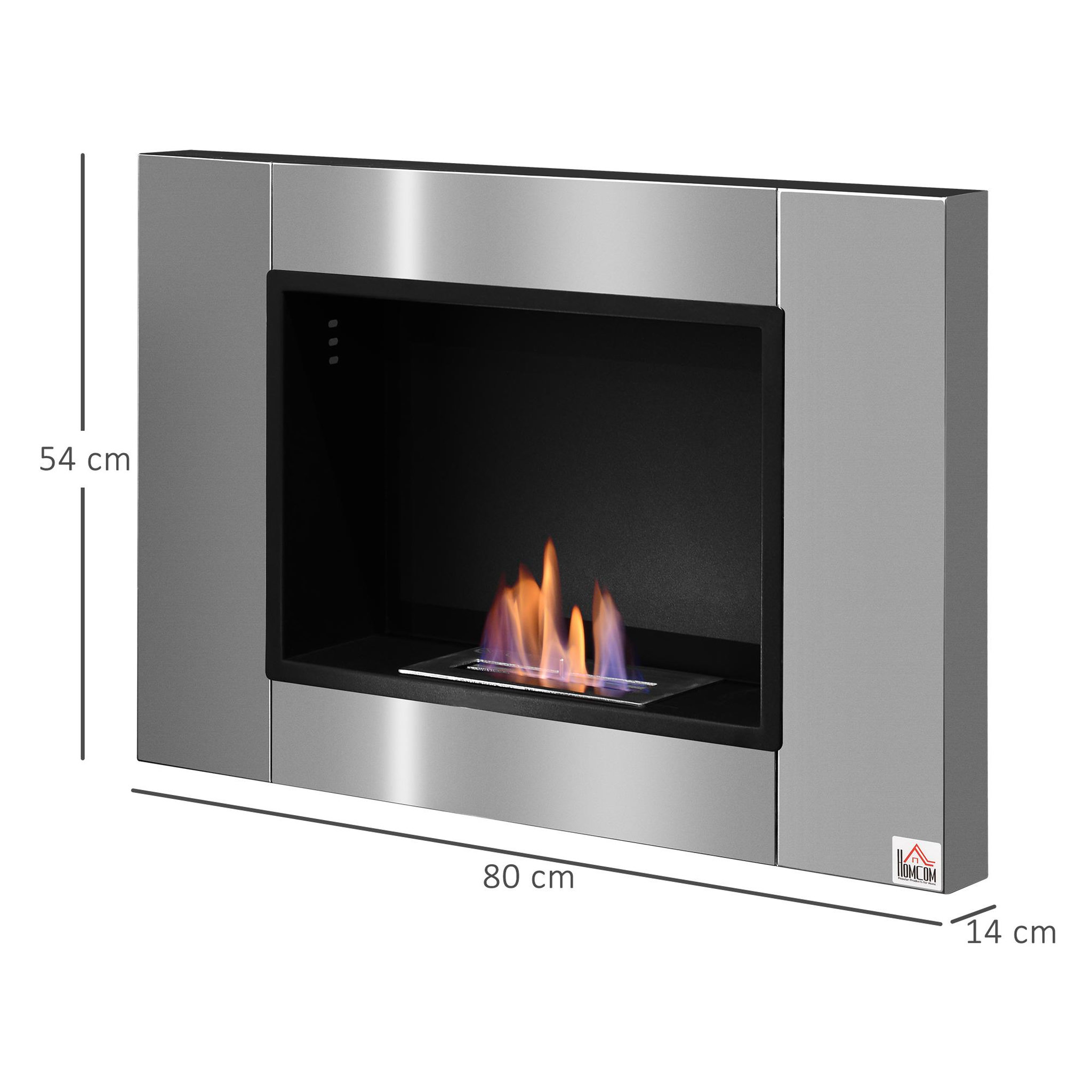 Voir la diapositive 3 : HOMCOM Cheminée bioéthanol murale design Bauhaus 1 brûleur 0,9 L couverture 20-25 m² acier inox brossé