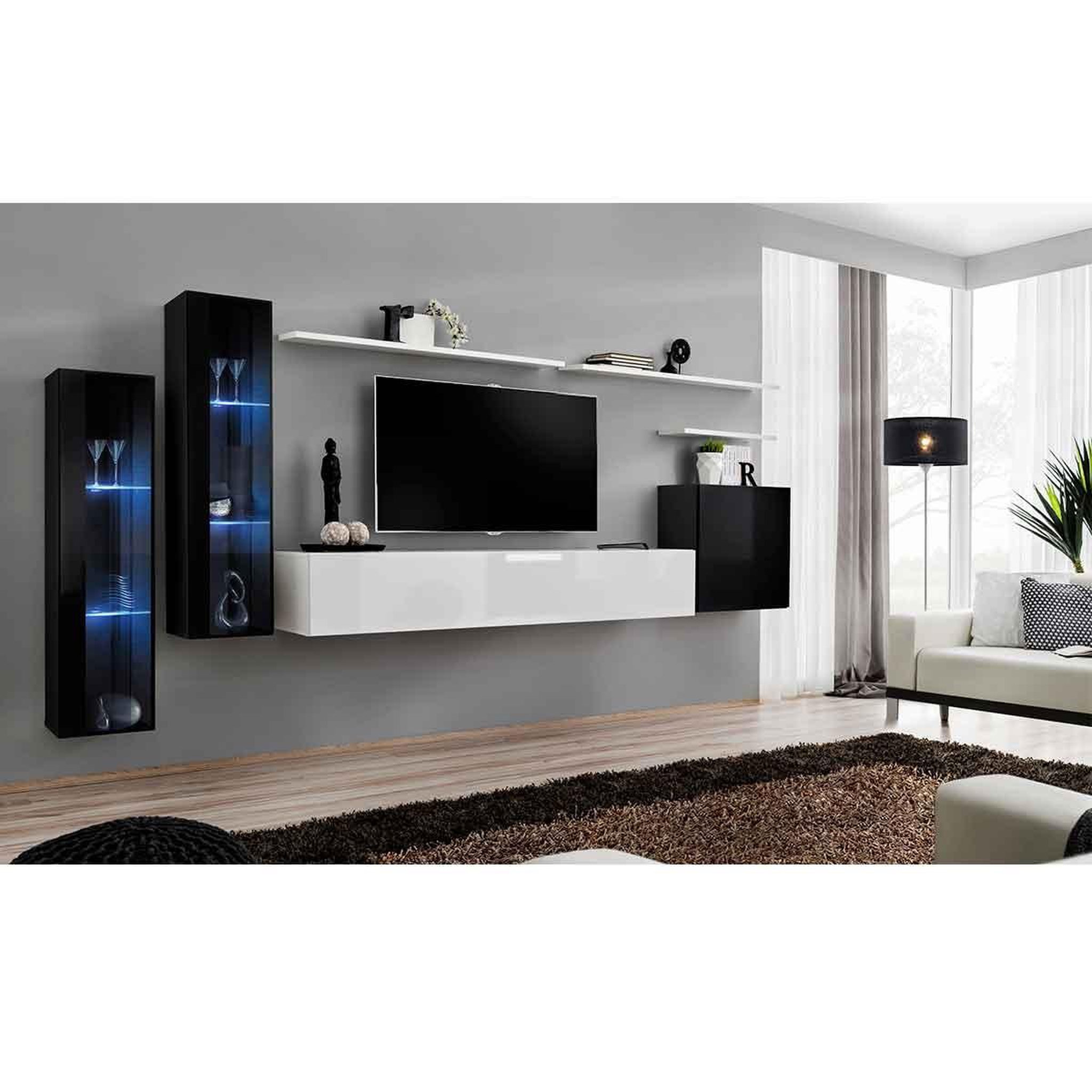 Voir la diapositive 2 : Paris Prix Meuble tv mural design  switch xi  330cm blanc & noir