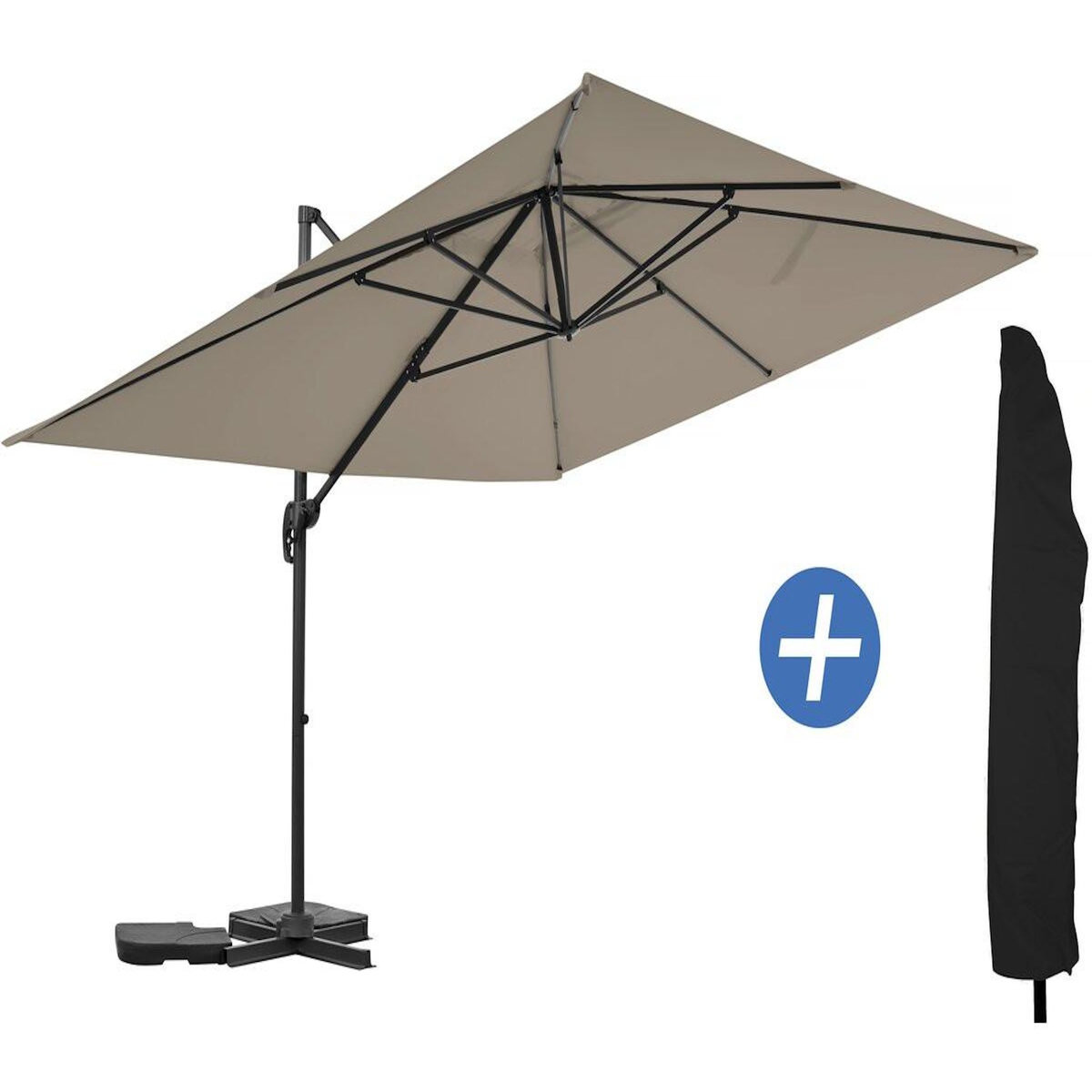 Habitat et Jardin Parasol jardin déporté en aluminium  Sky 4  - 3 x 4 m - Taupe - Avec Housse de protection
