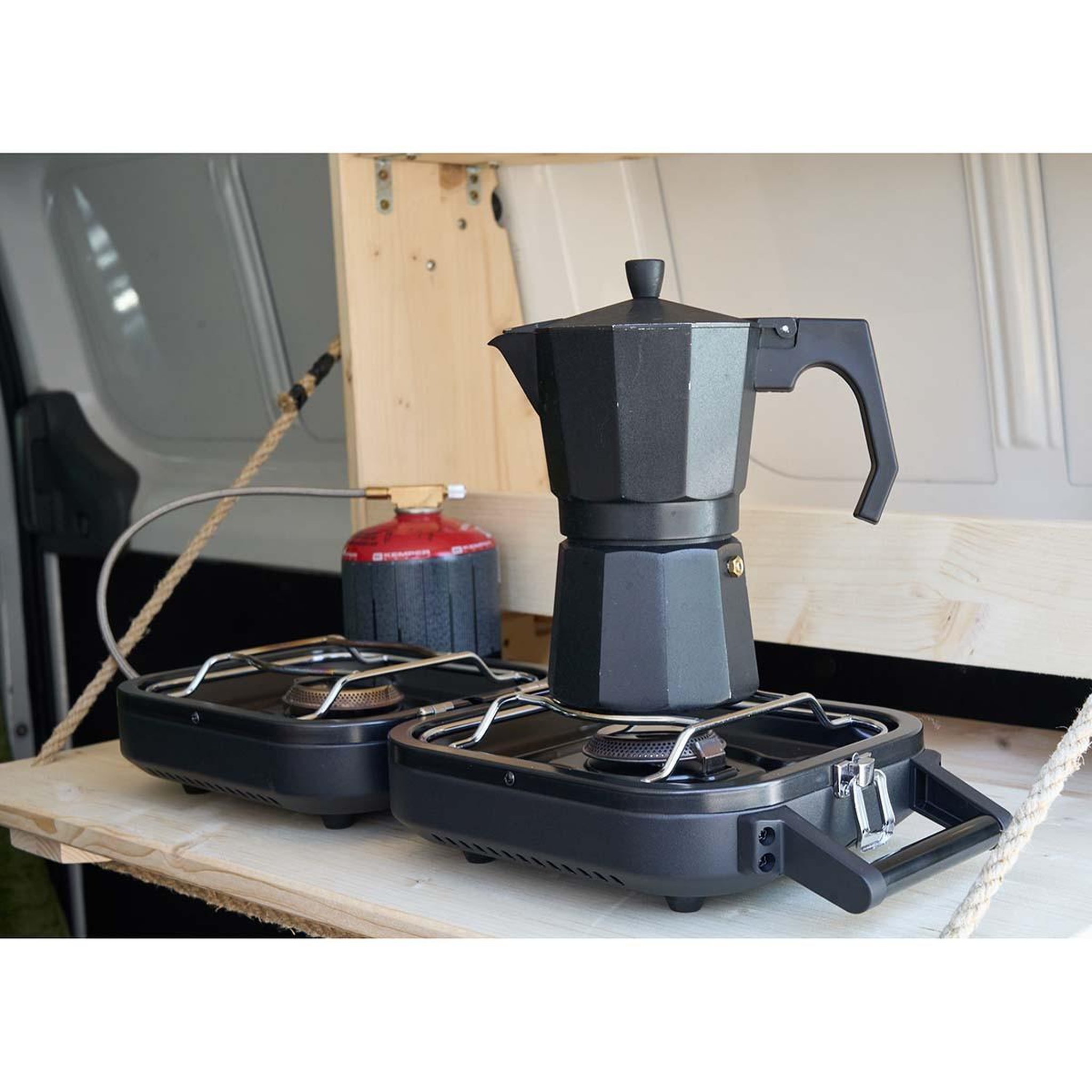 Voir la diapositive 2 : Kemper Réchaud gaz 2 feux 4600w pliable + cartouche de gaz kemper