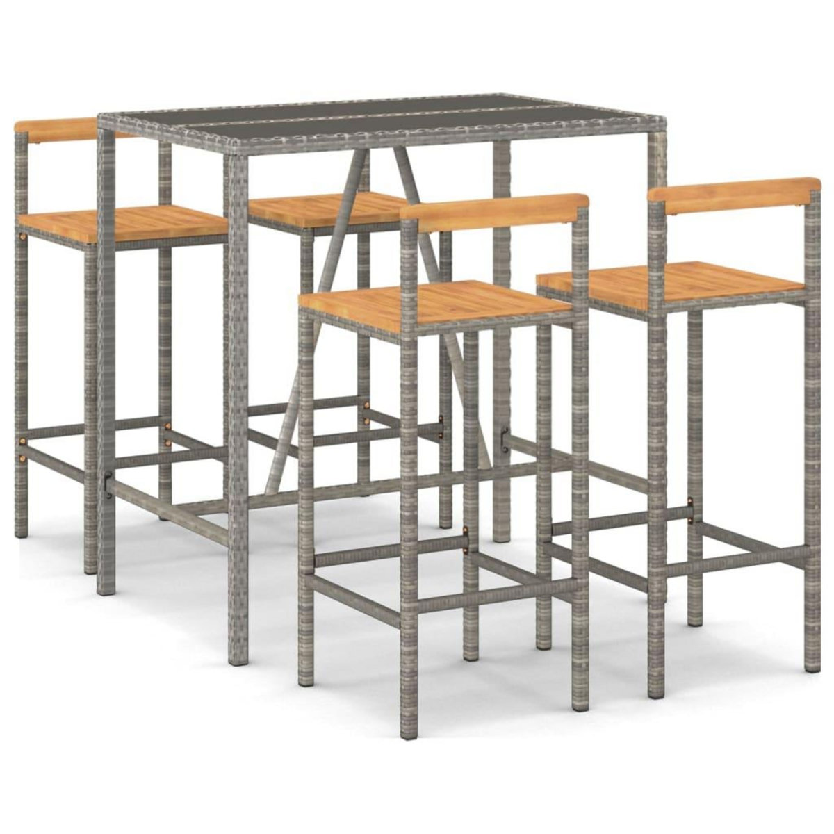VIDAXL Ensemble de bar jardin 5 pcs gris poly rotin/bois massif acacia