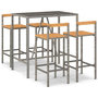 Voir la diapositive 2 : VIDAXL Ensemble de bar jardin 5 pcs gris poly rotin/bois massif acacia