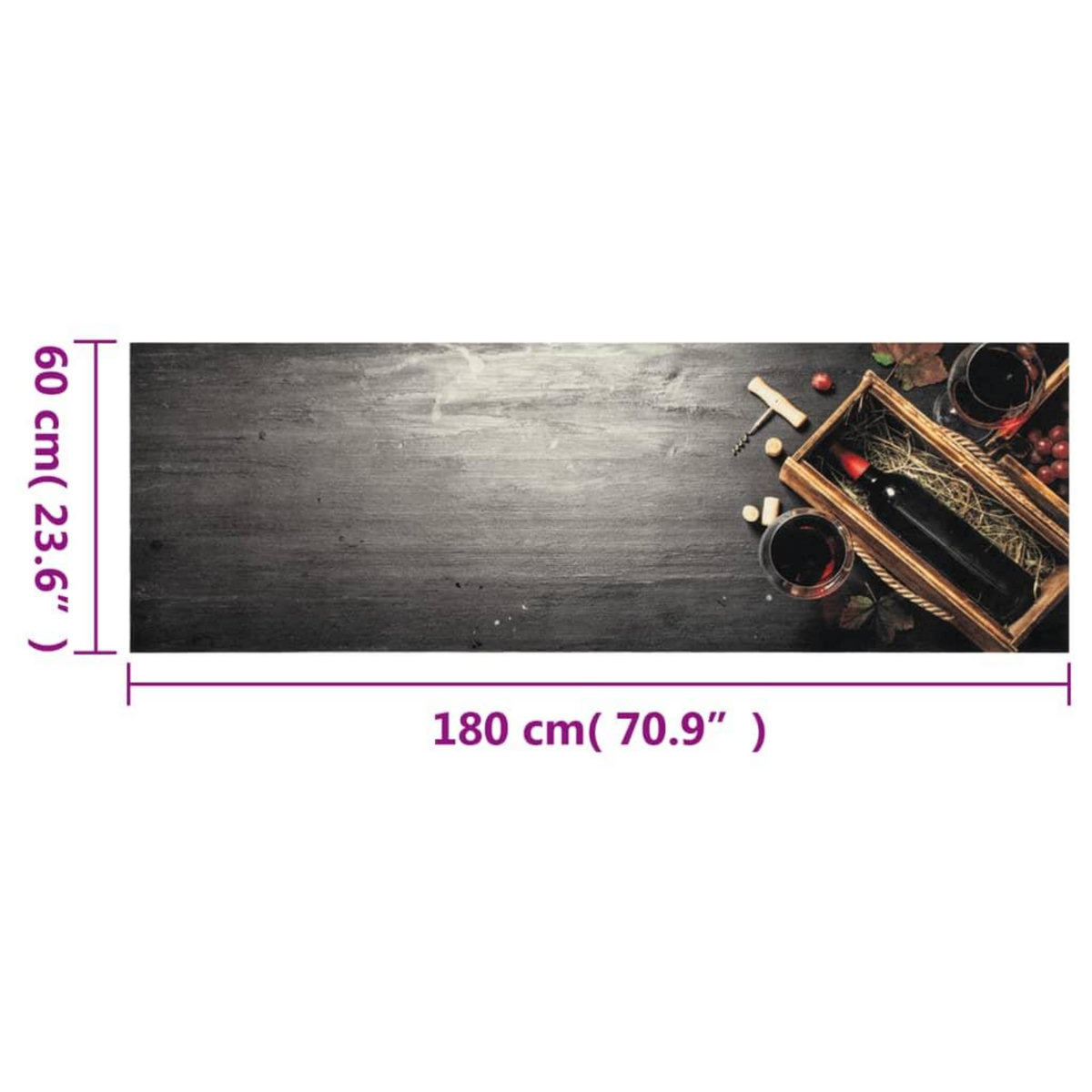 VIDAXL Tapis de cuisine lavable bouteille de vin 60x180 cm velours