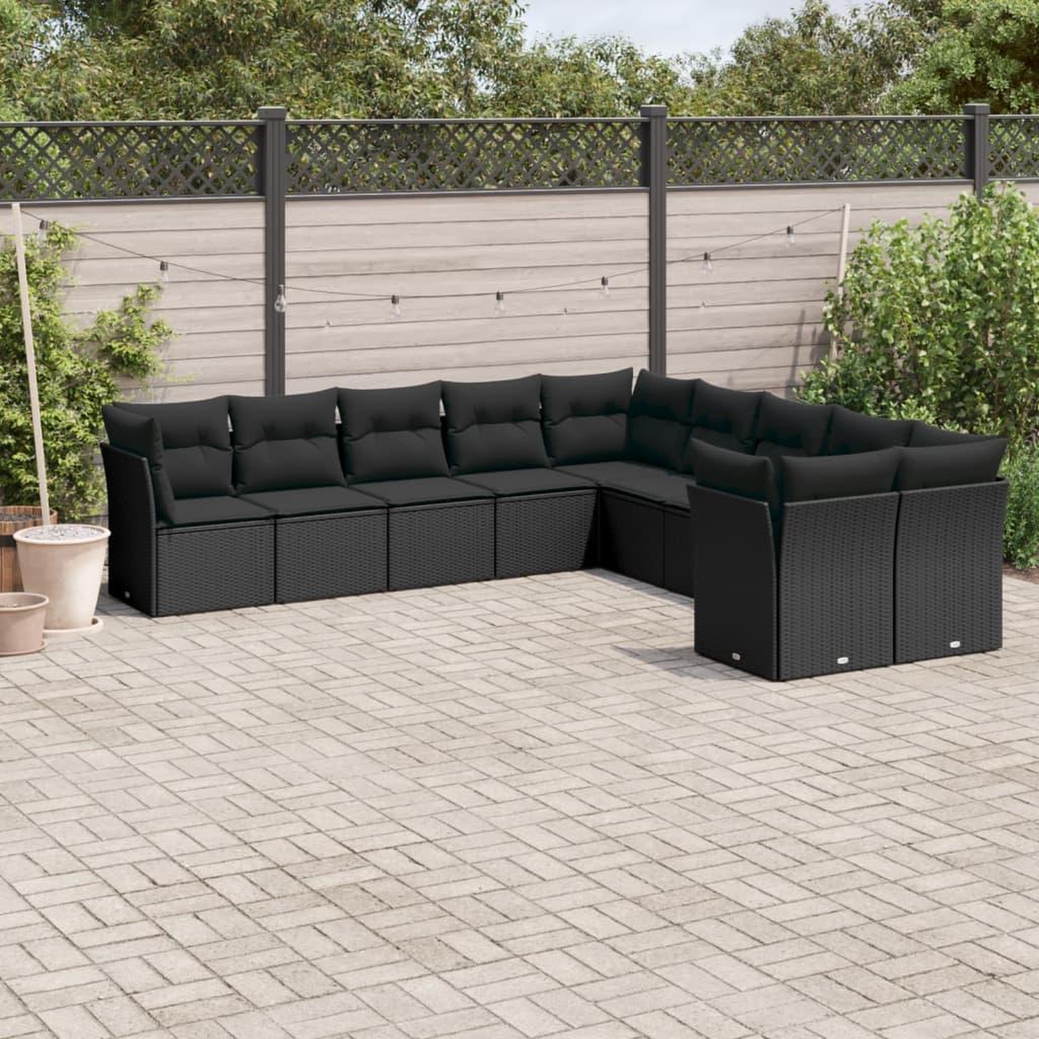 VIDAXL Salon de jardin 10 pcs avec coussins noir resine tressee