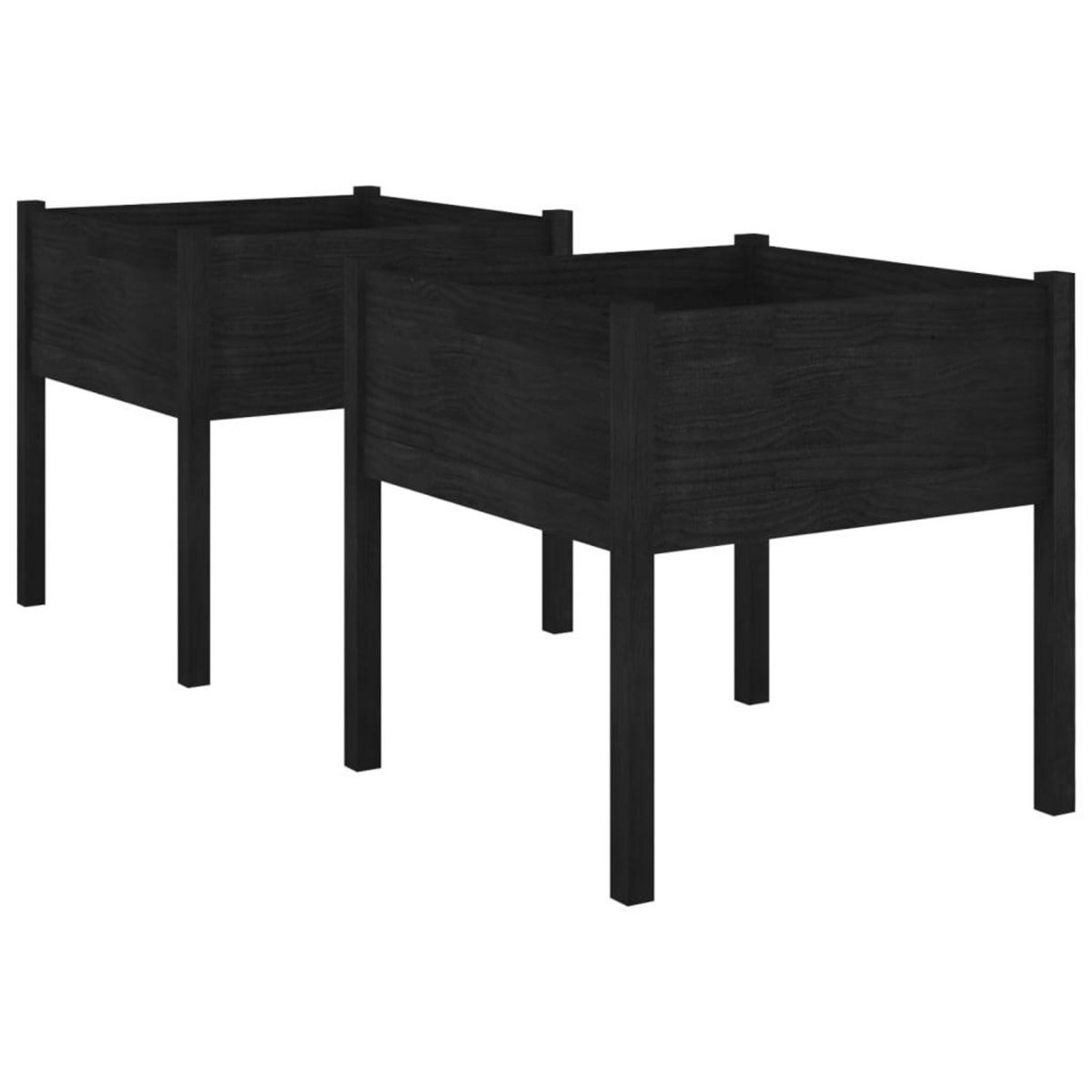 VIDAXL Jardinieres 2 pcs Noir 70x70x70 cm Bois de pin massif