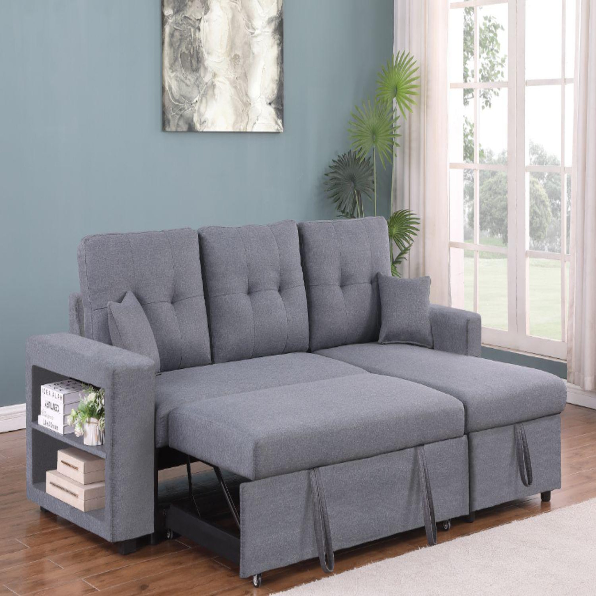 Voir la diapositive 2 : CONCEPT USINE Canapé d'angle droit convertible en tissu gris 4 places glasgow