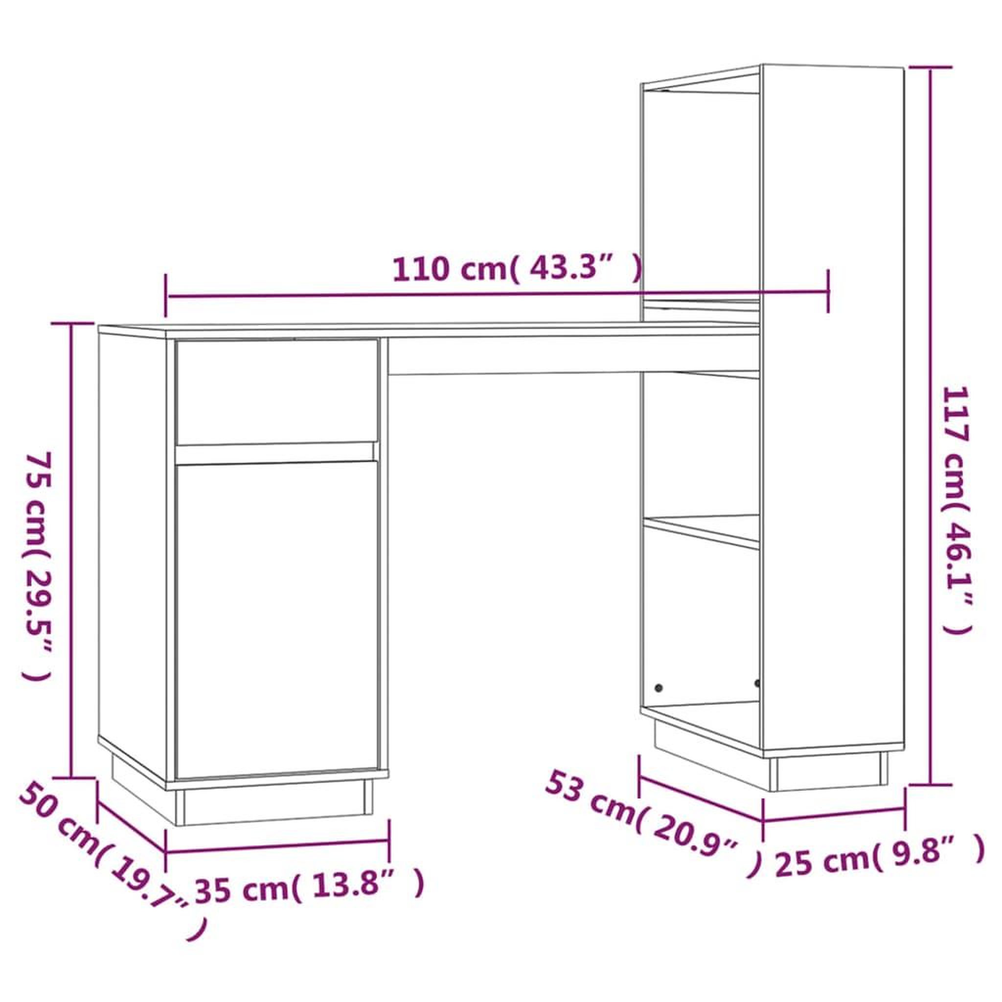 Voir la diapositive 6 : VIDAXL Bureau Gris 110x53x117 cm Bois massif de pin