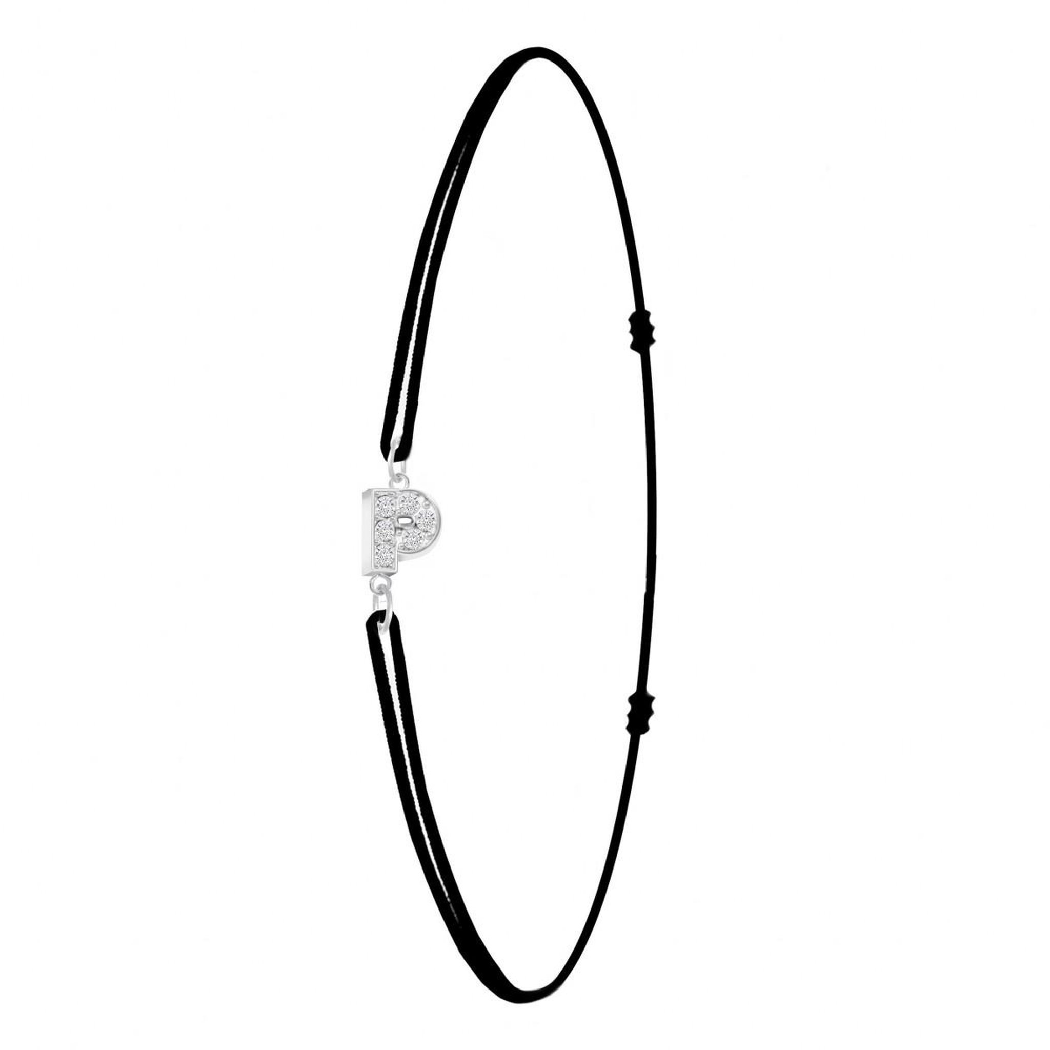 SC CRYSTAL Bracelet lettre P élastique noir SC Crystal orné de Cristaux scintillants