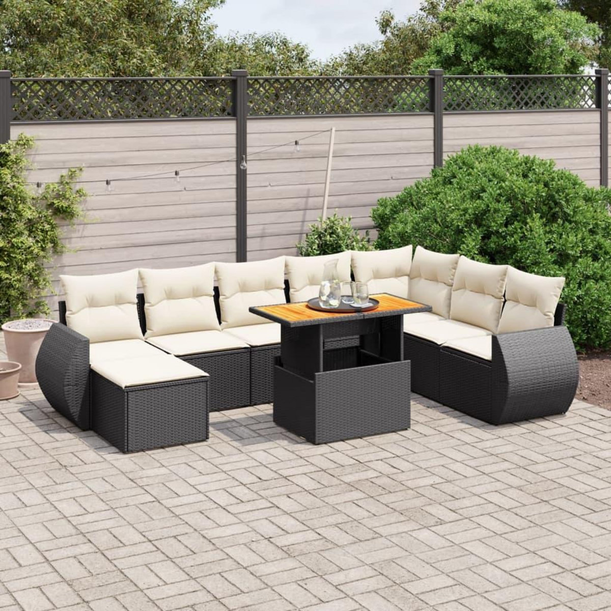 VIDAXL Salon de jardin 9 pcs avec coussins noir resine tressee