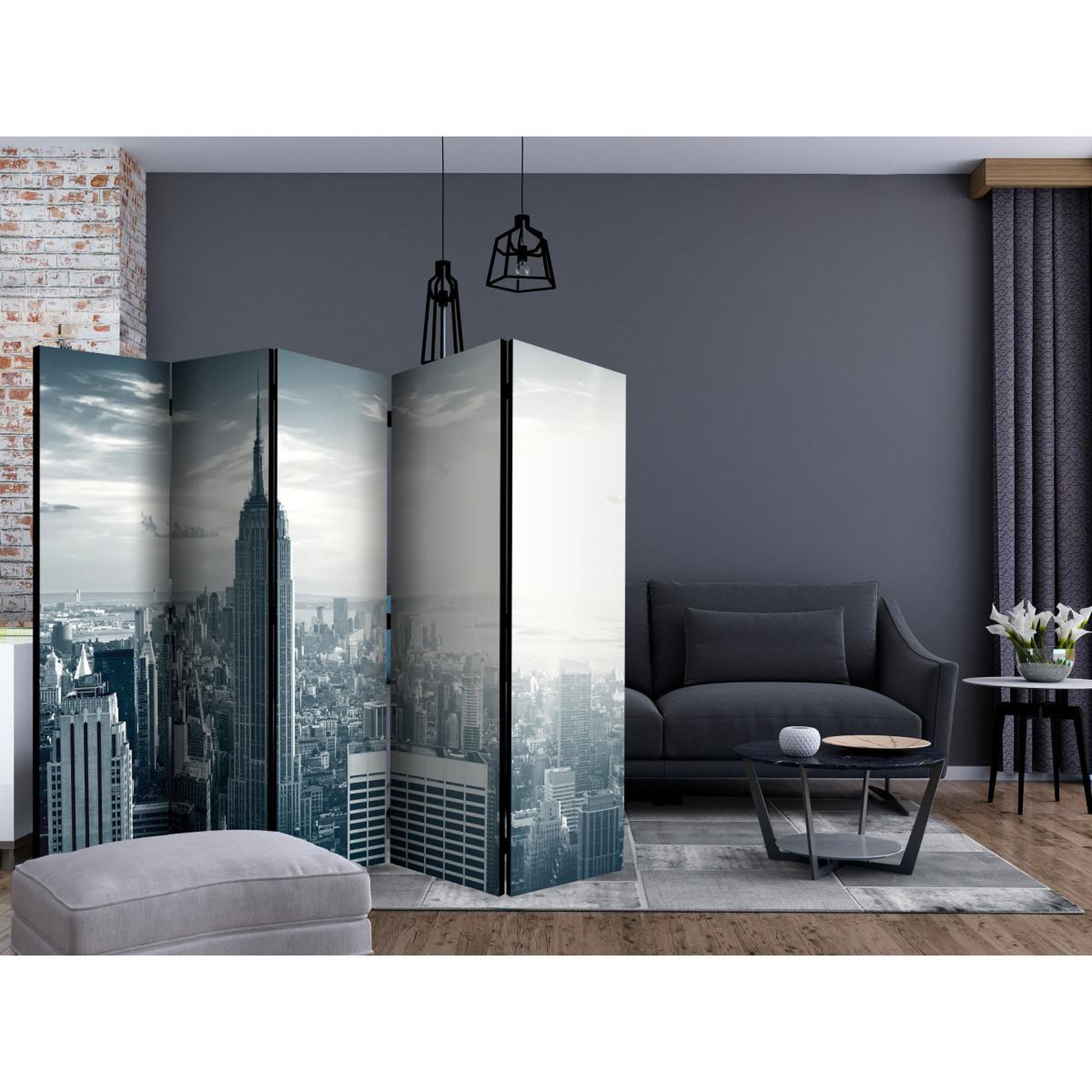 Voir la diapositive 2 : Paris Prix Paravent 5 volets  amazing view to new york manhattan at sunrise  172x225cm