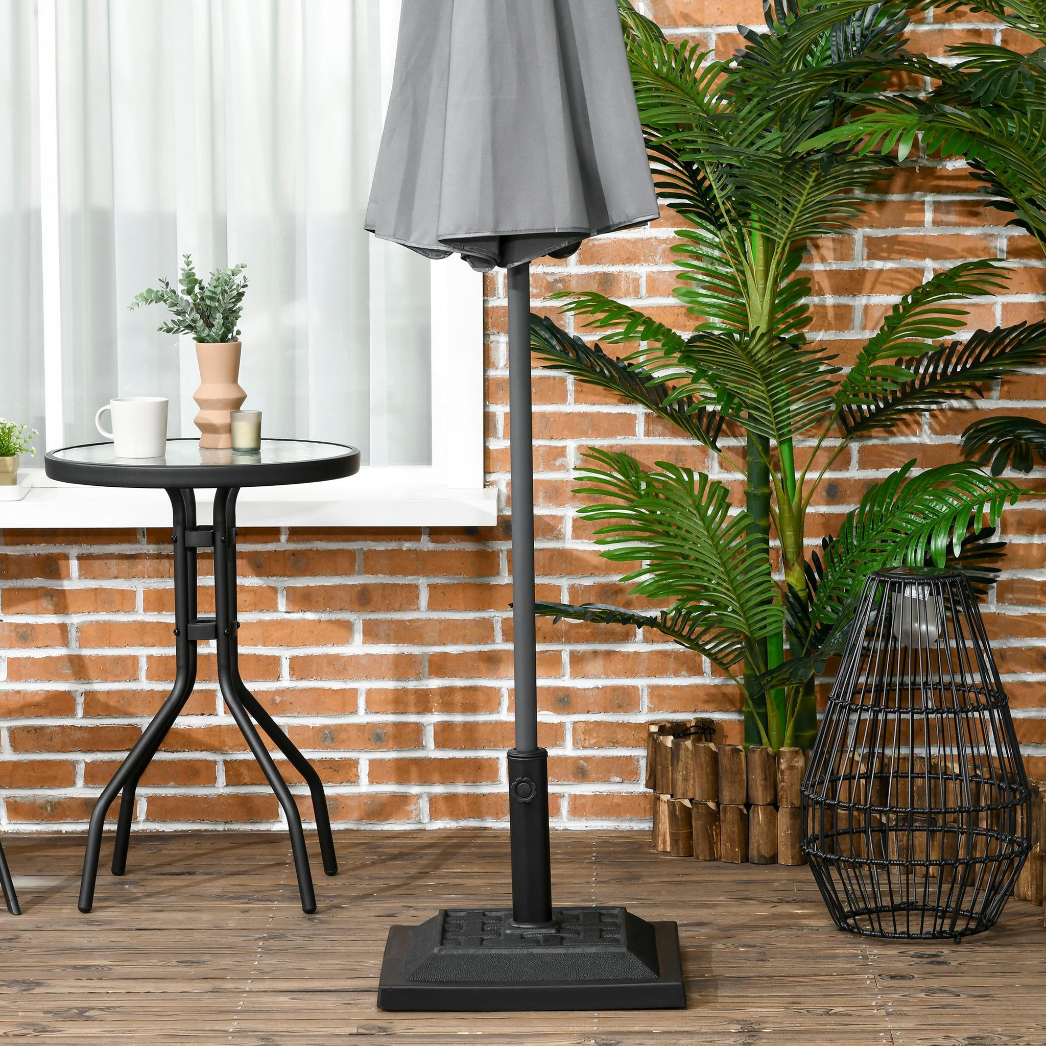 Voir la diapositive 4 : OUTSUNNY Pied de parasol carré base de lestage résine aspect rotin tressé poids net 12 Kg noir