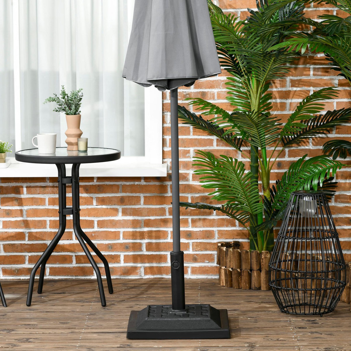 OUTSUNNY Pied de parasol carré base de lestage résine aspect rotin tressé poids net 12 Kg noir