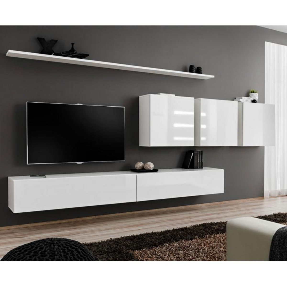 Paris Prix Meuble TV Mural Design  Switch VII  340cm Blanc