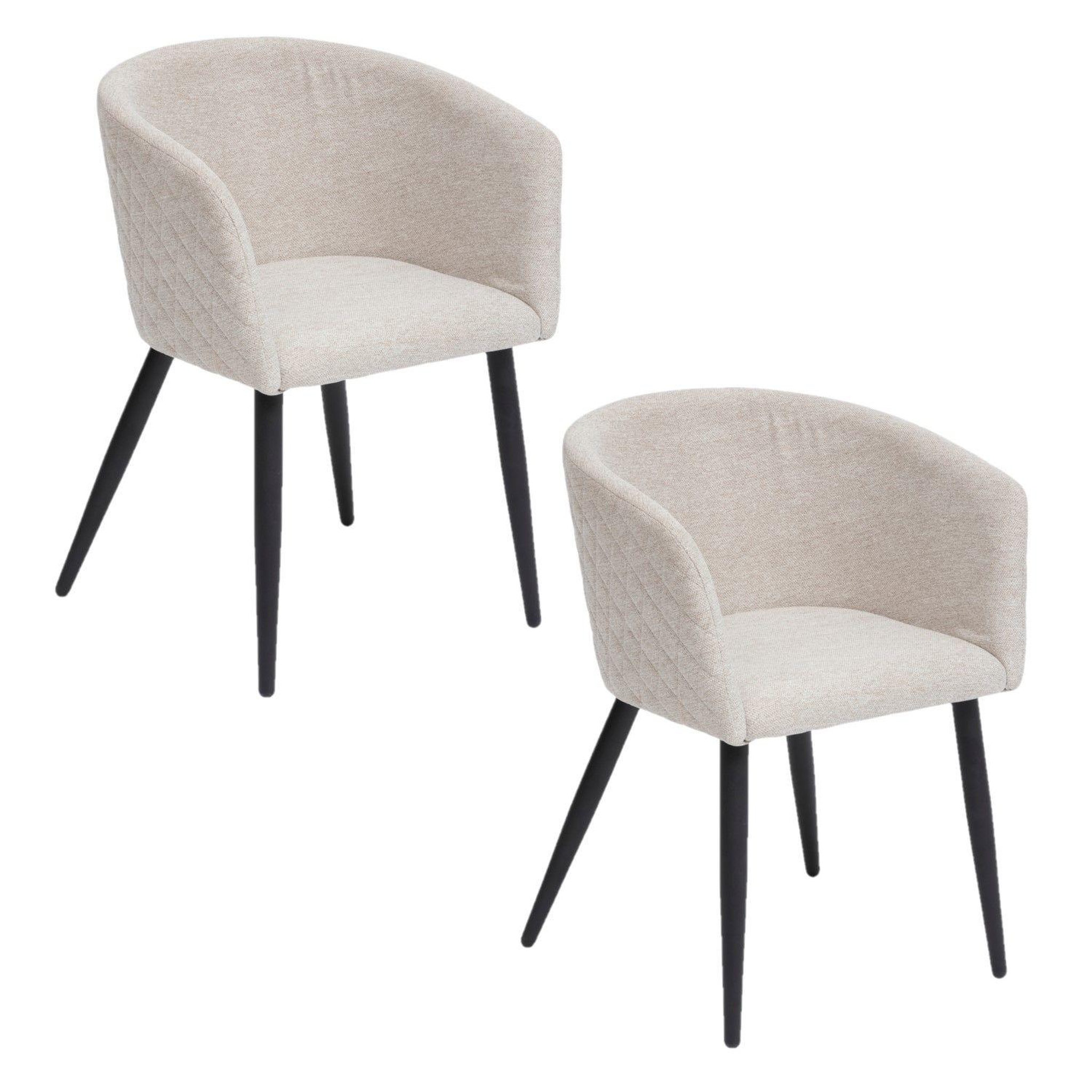 TOILINUX Lot de 2 fauteuils de table aubin en tissu effet matelassé - beige