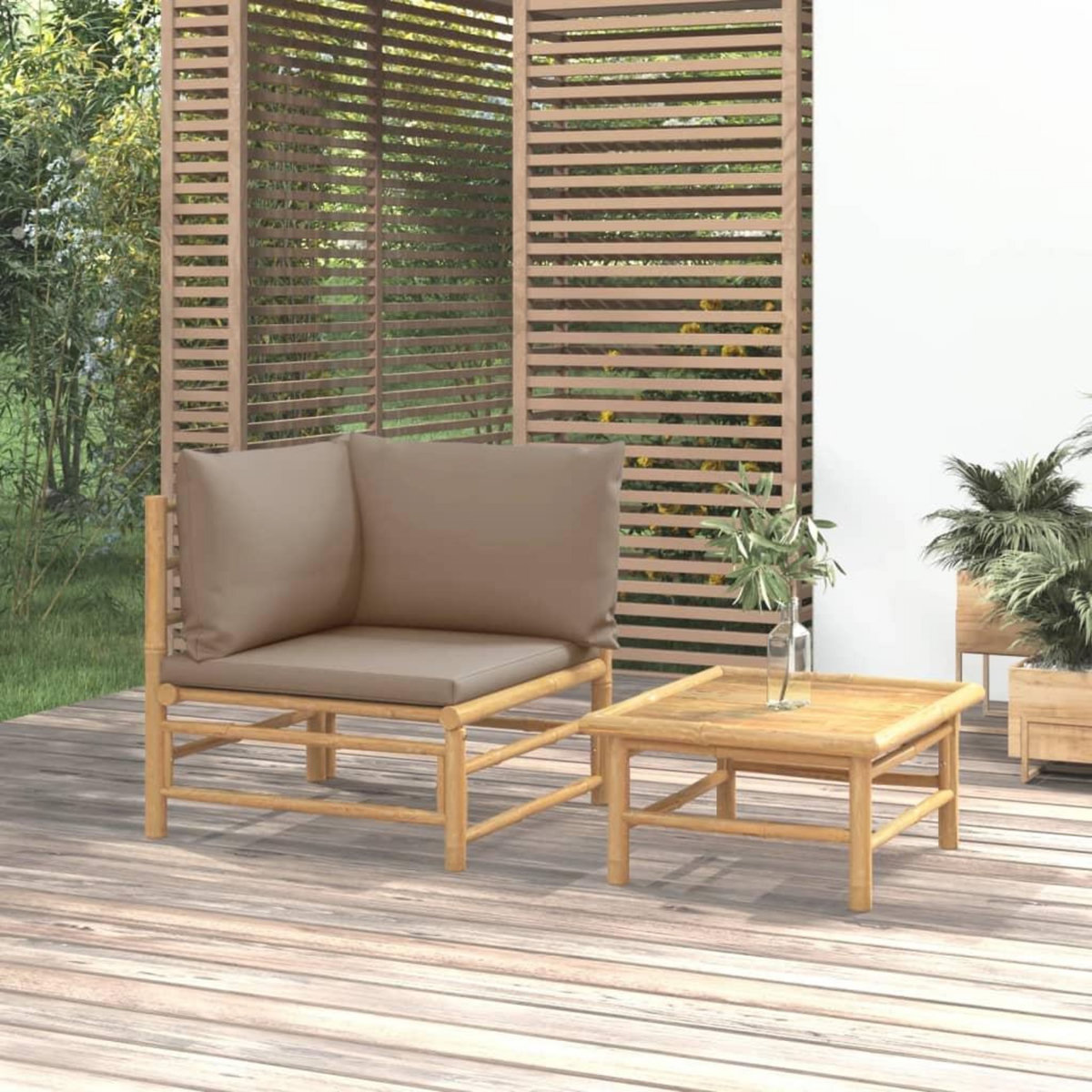 VIDAXL Salon de jardin 2 pcs avec coussins taupe bambou