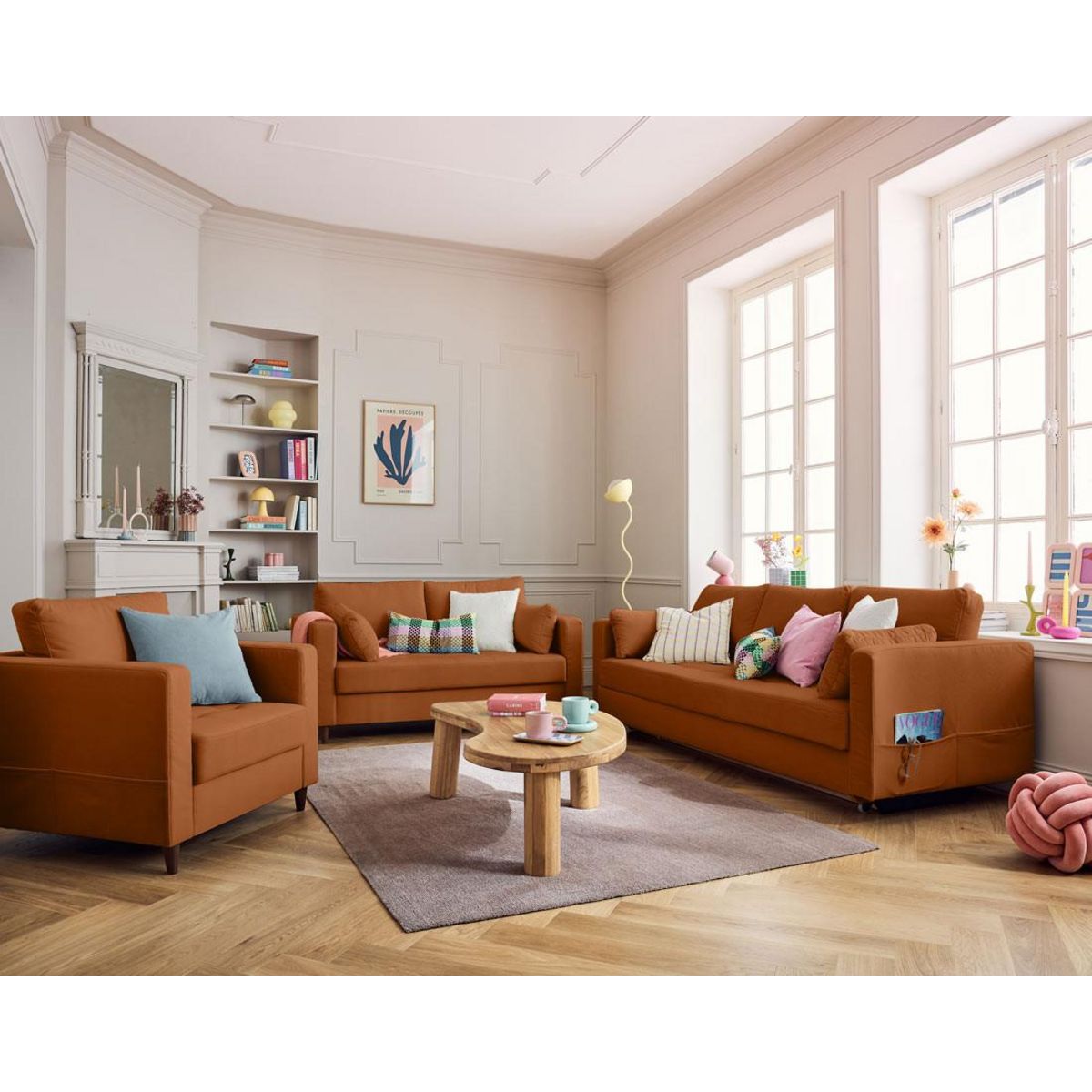 LISA DESIGN Anna - canapé droit 2 places avec poche en velours - pieds en bois