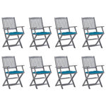 VIDAXL Chaises pliables d'exterieur lot de 8 et coussins Bois d'acacia