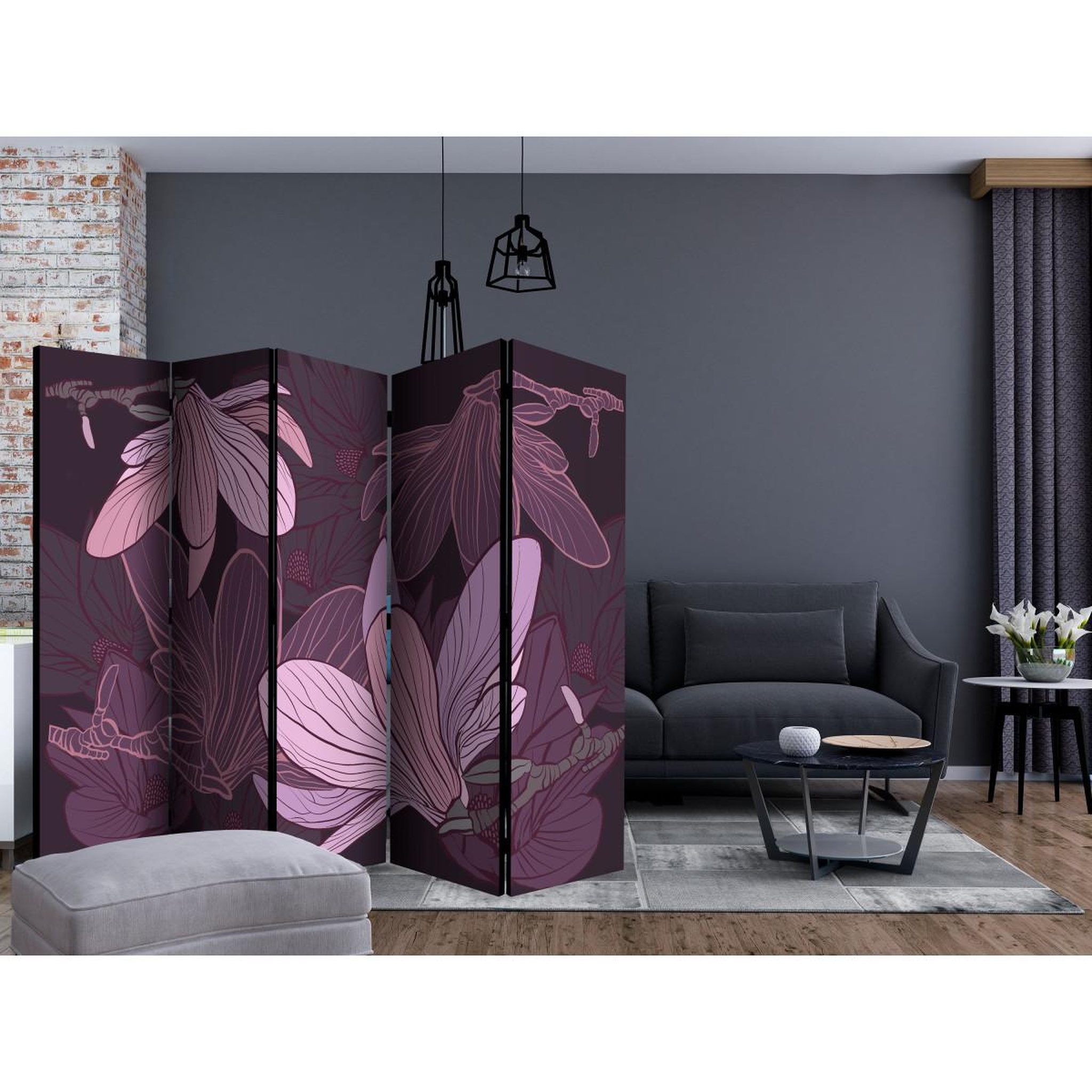 Voir la diapositive 2 : Paris Prix Paravent 5 volets  dreamy flowers  172x225cm