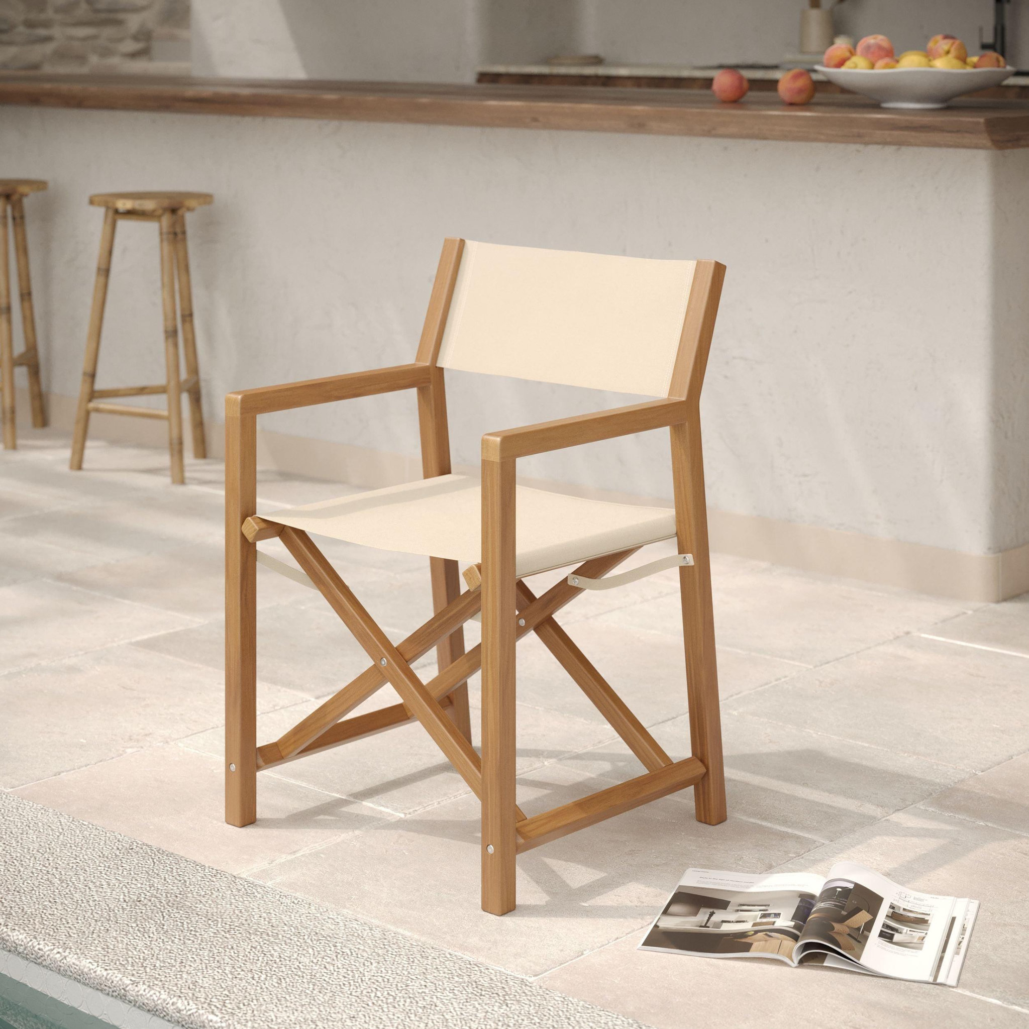 Voir la diapositive 2 : MAISON PAVANE Chaise de jardin pliante en tissu beige clair et bois d'acacia-tubod