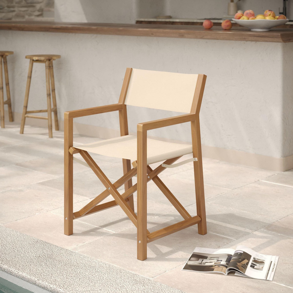 Rendez vous déco Chaise de jardin pliante en tissu beige clair et bois d'acacia-Tubod